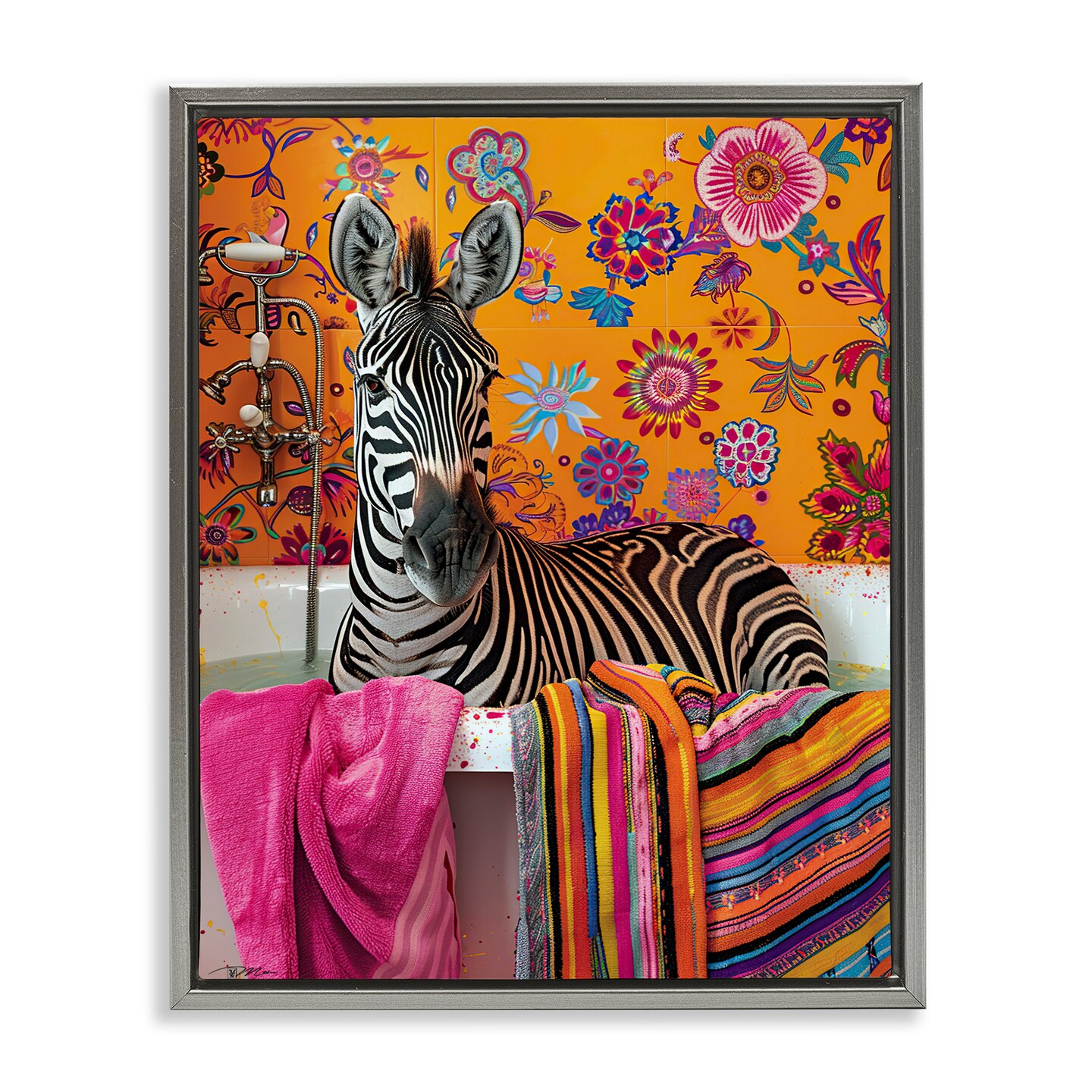 Stupell Industries Zebra Bath with Colorful Towel Floating Frame, design by Momart