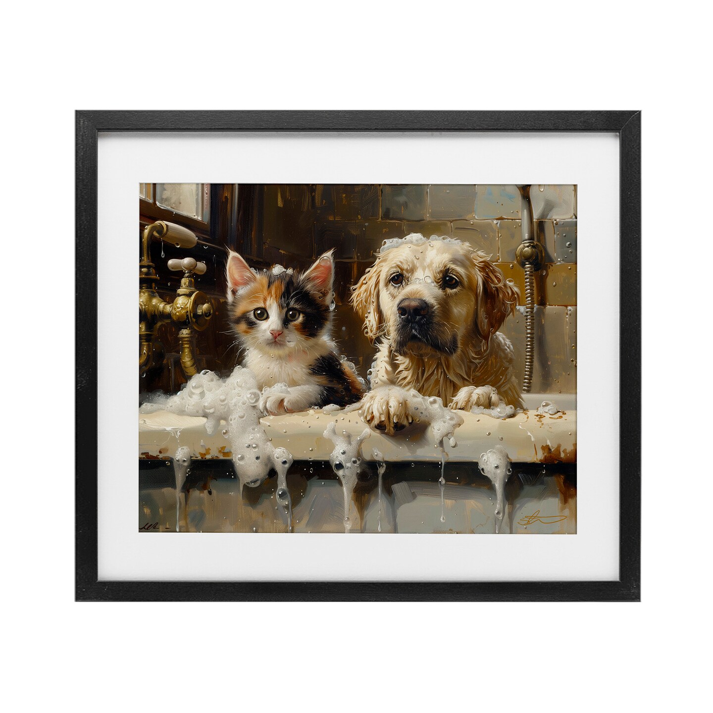 Stupell Industries Bath Buddies Cat & Dog Framed Print Under Glass, design by Shawna Stewart