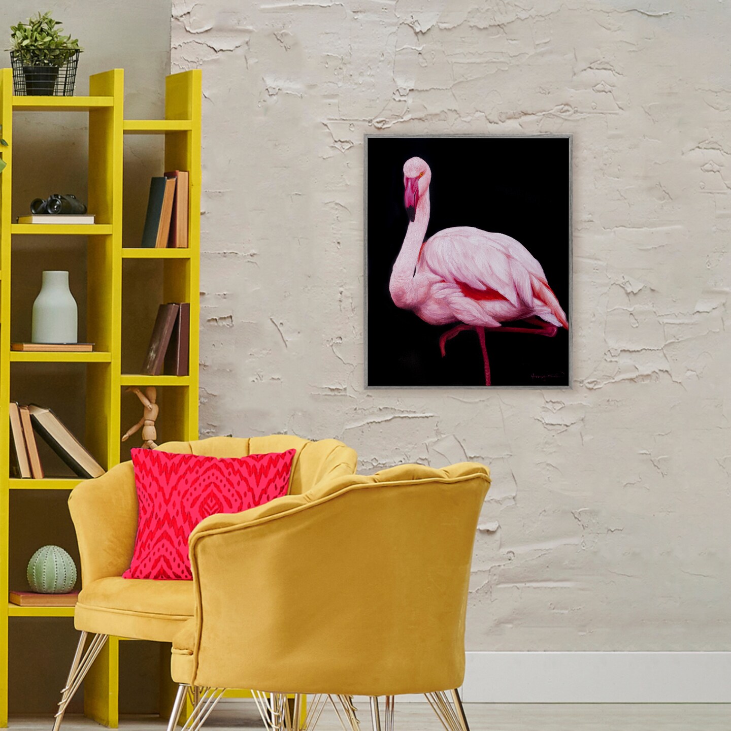Stupell Industries Contrasting Flamingo on Black Framed Giclee, design by James Corwin