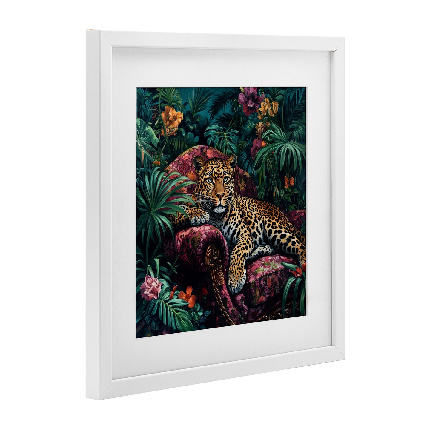 Stupell Industries Fashionable Leopard in Jungle Framed Print Under Glass, design by Petal Prints Design