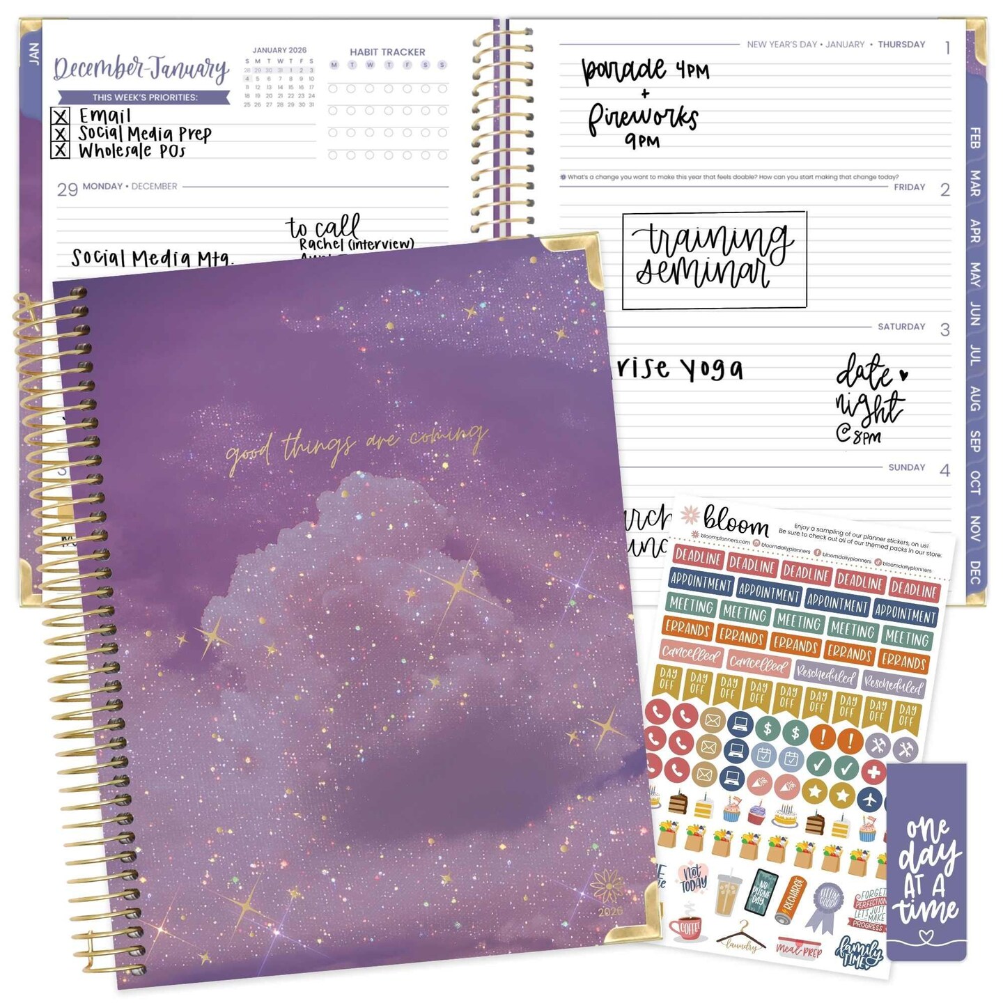 bloom daily planners 2026 Hard Cover Weekly & Monthly Planner, 8.5" x 11", Good Things are Coming