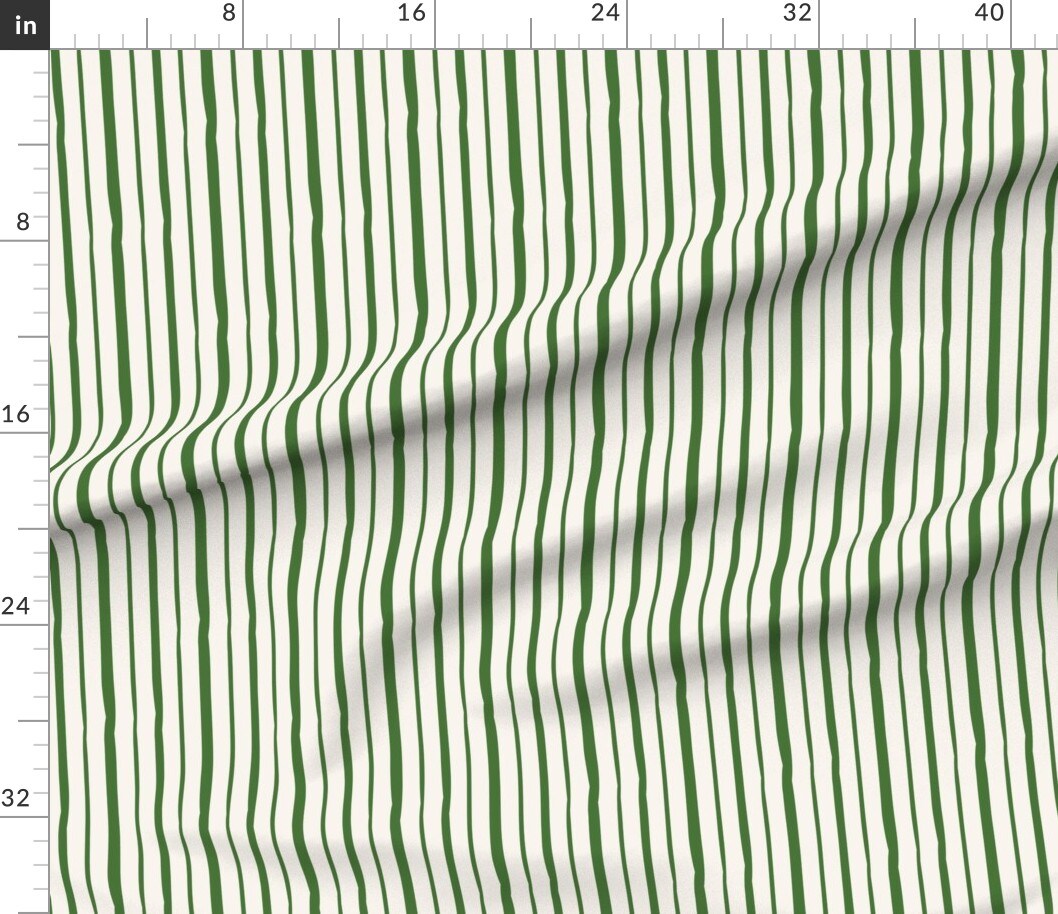 Green Stripe Cream Simple Hand Drawn Lines Cottagecore Country Farmhouse Custom Printed Fabric by Spoonflower Various Fabrics by the Yard or Fat Quarter