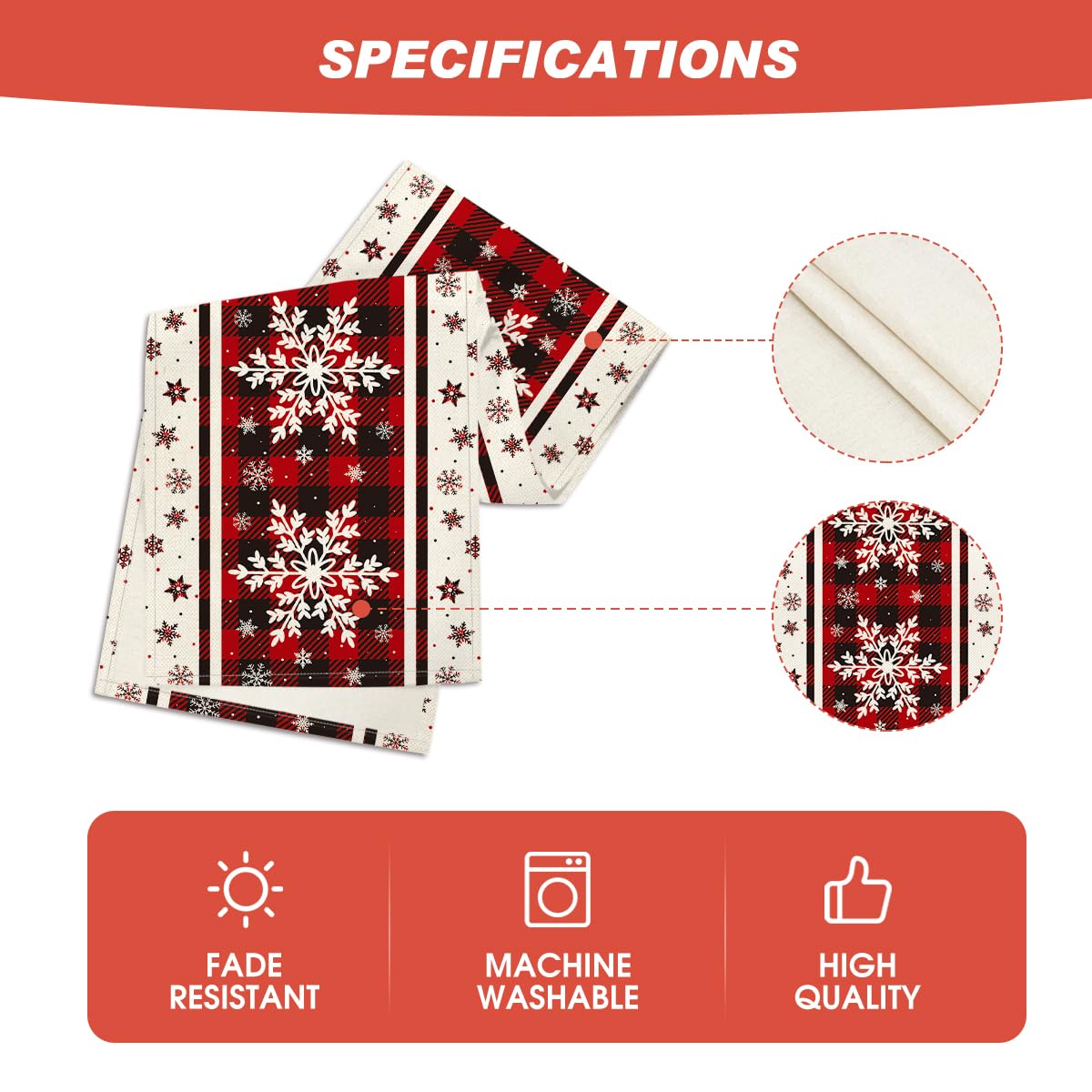 Buffalo Plaid Snowflakes Christmas Table Runner, Seasonal Winter Kitchen Dining Table Decoration for Home Party Decor 13x72 Inch