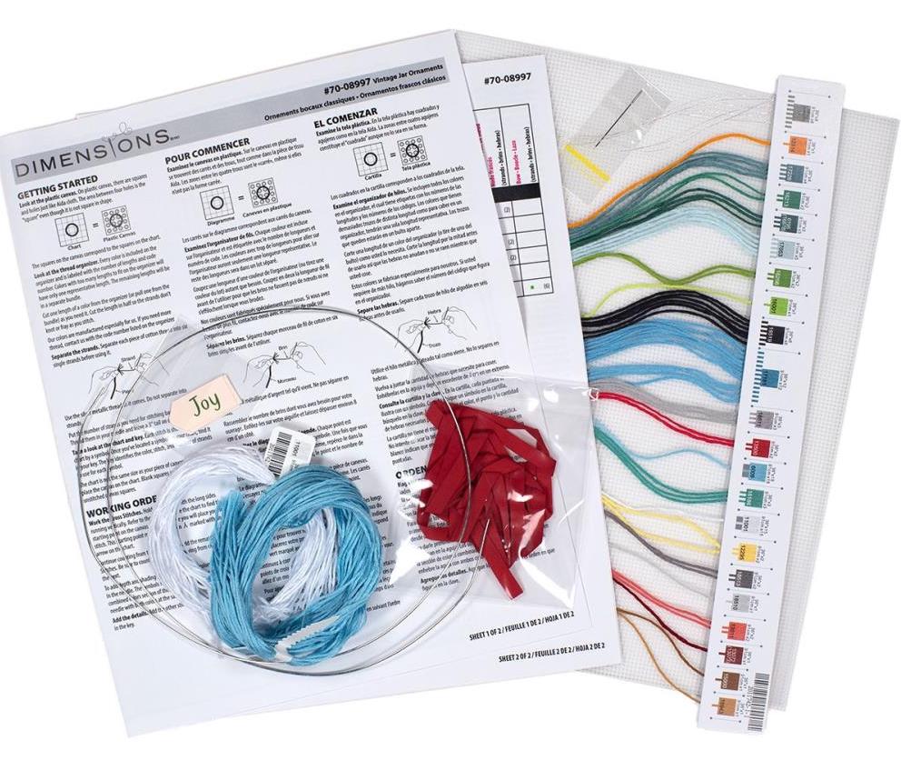 DIY Dimensions Vtg Jar Christmas Plastic Canvas Cross Stitch Ornament Kit 08997