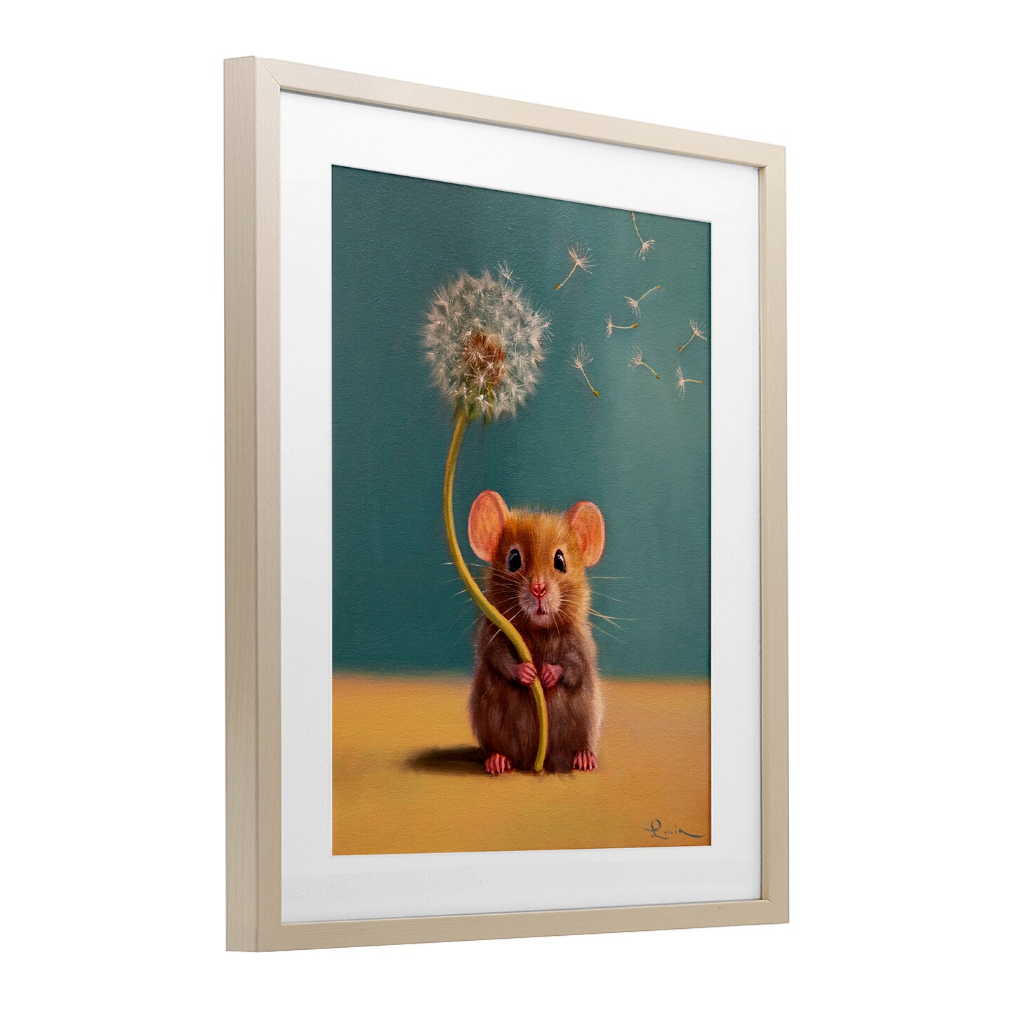 Stupell Industries Tiny Wishes Mouse & Dandelion Framed Print Under Glass, design by Lucia Heffernan