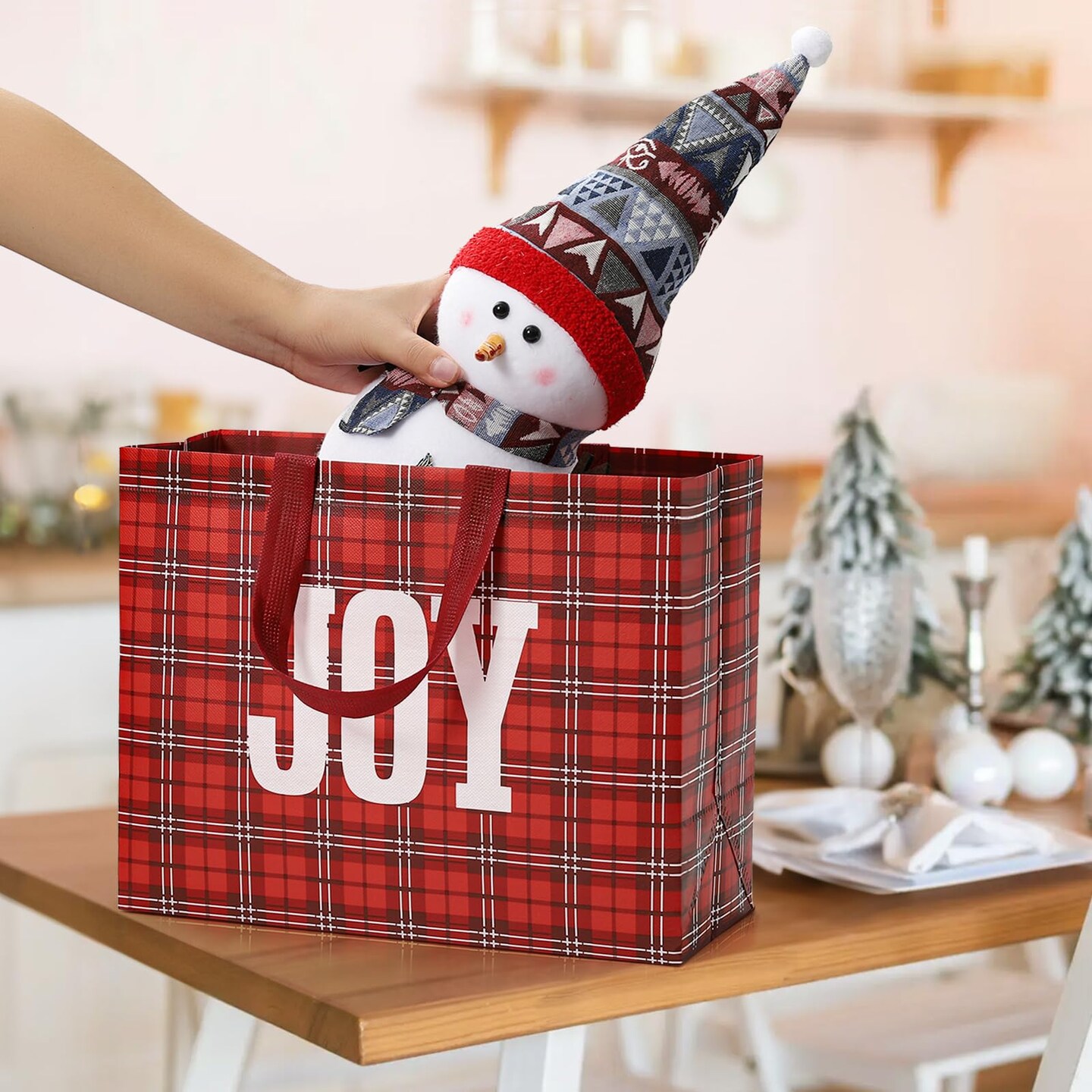 2 Pack 13" Large Christmas Gift Bags with Tissue Paper, Reusable Christmas Tote Bags with Handles, Non-Woven Holiday Gift Bags for Xmas Gift Wrap/Party Favor Supplies, 12.8"*10.2"*6.3"