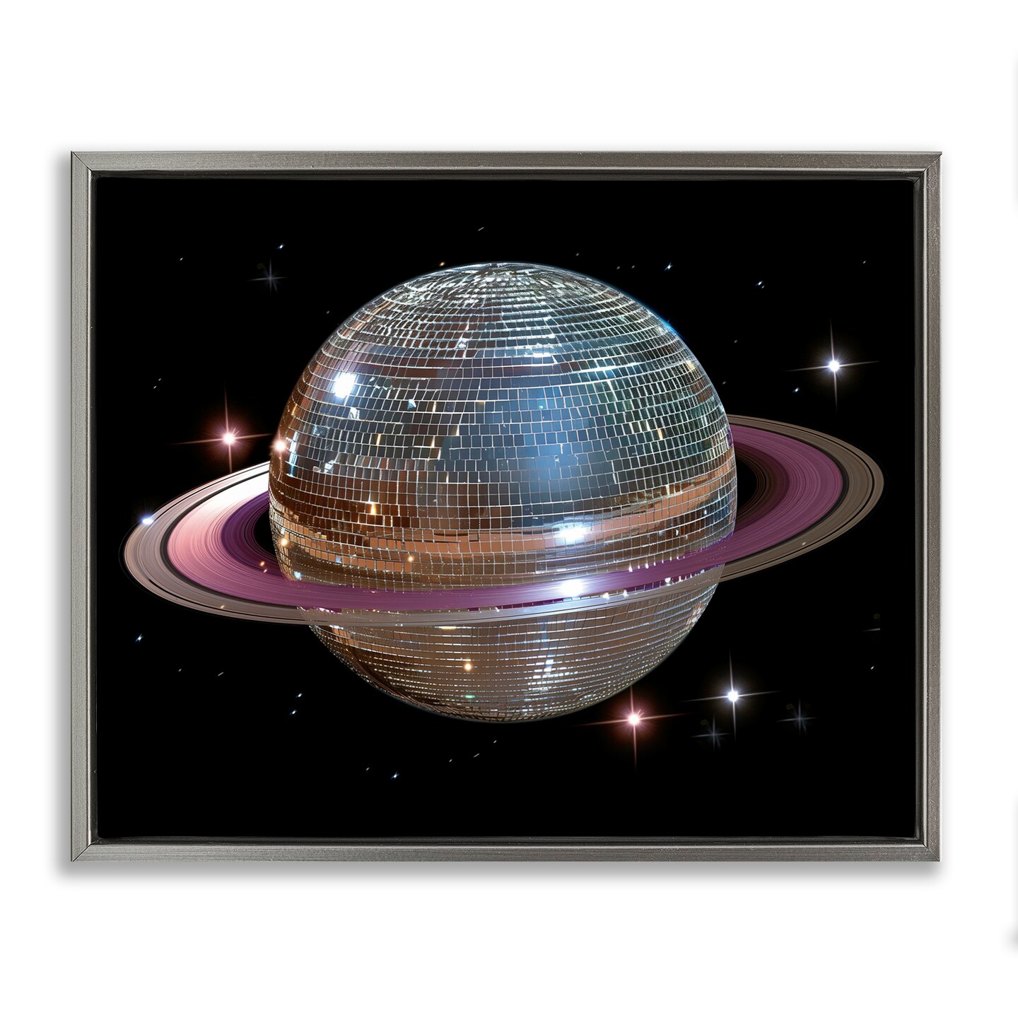 Stupell Industries Purple Disco Ball Planet Floating Frame, design by Decent Exposures