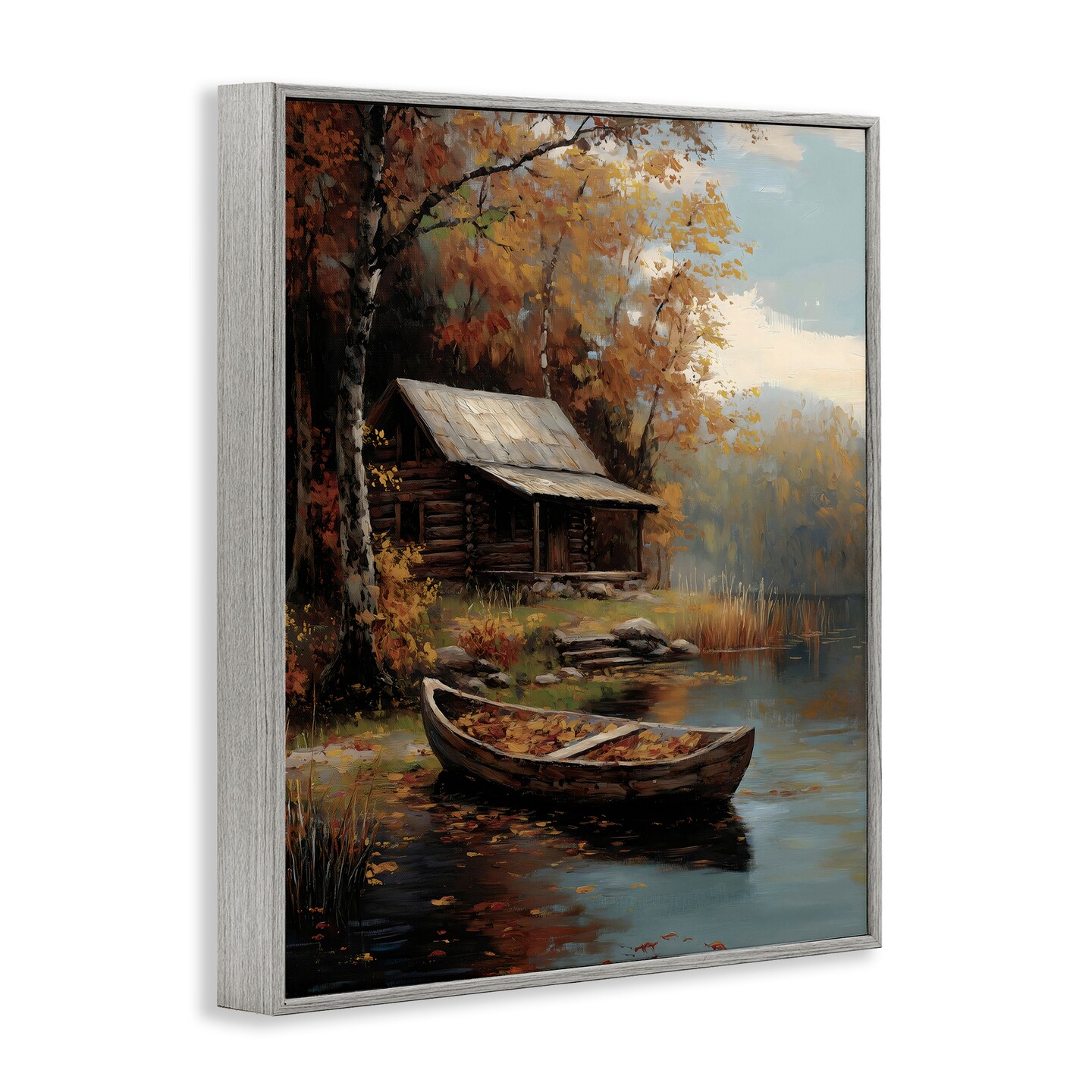 Stupell Industries Autumn Cabin Canoe with Leaves Framed Giclee, design by Arlington Prints
