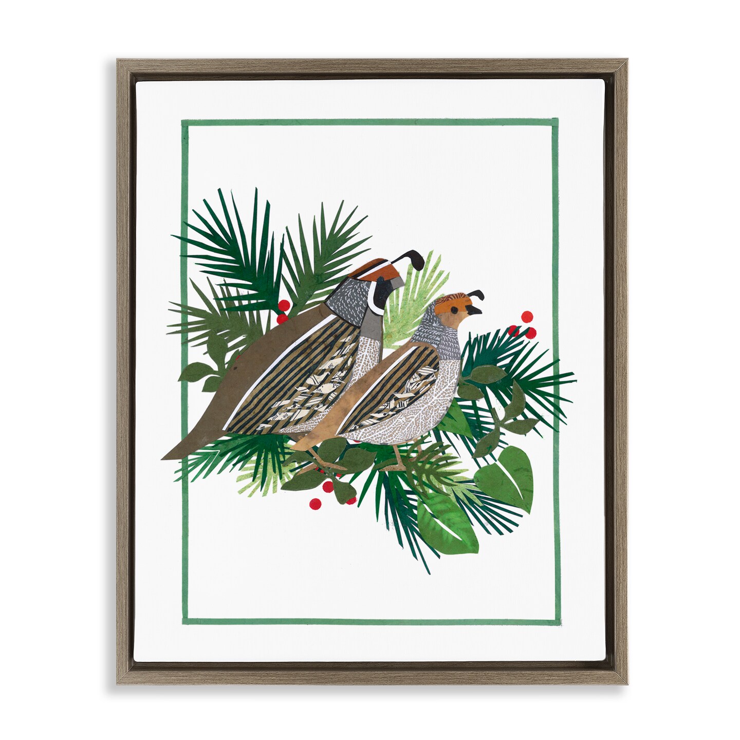 Stupell Industries Christmas Quail & Fir Floating Frame, design by Nancy Overton