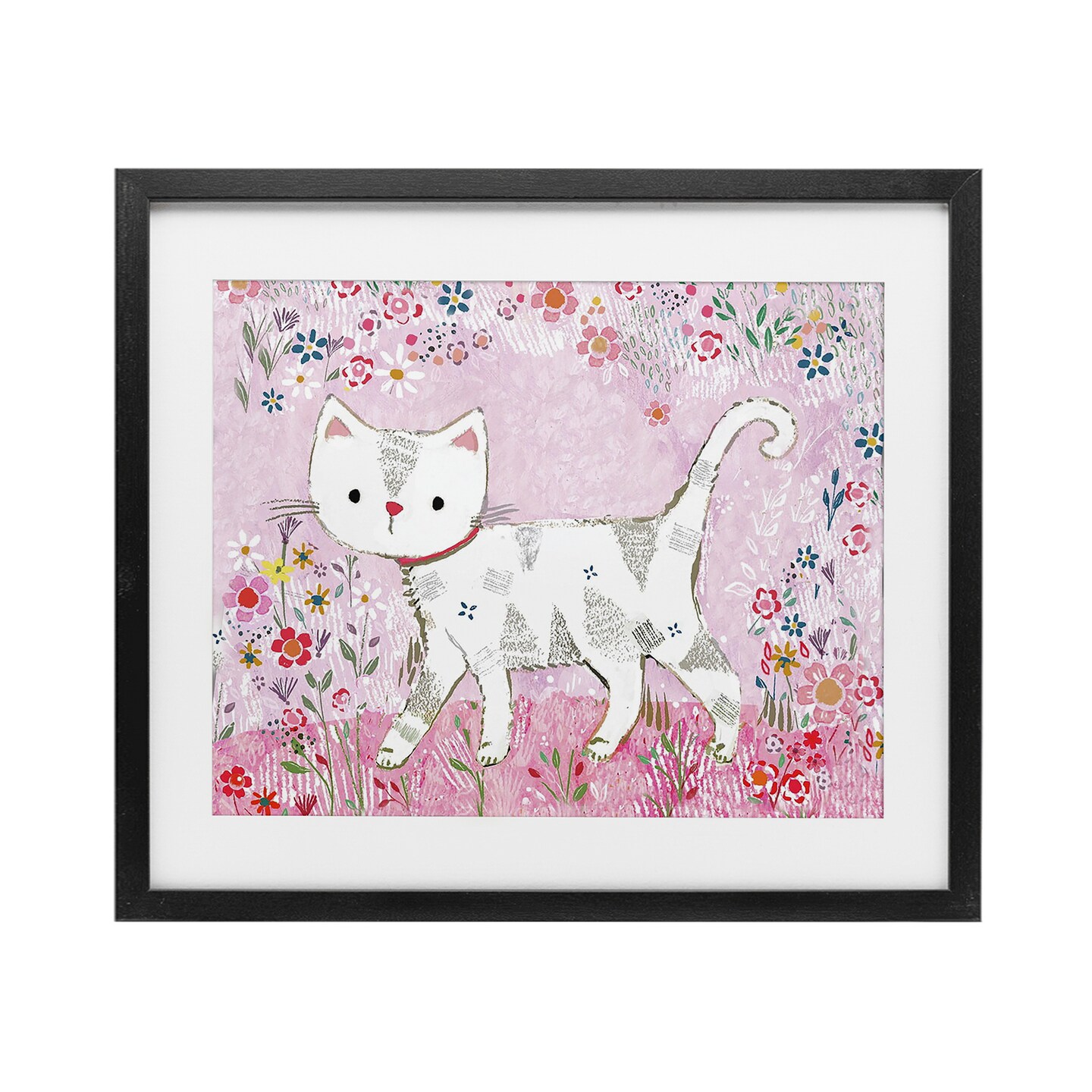 Stupell Industries Walking Cat on Pastel Pink Framed Print Under Glass, design by Clare Tupper