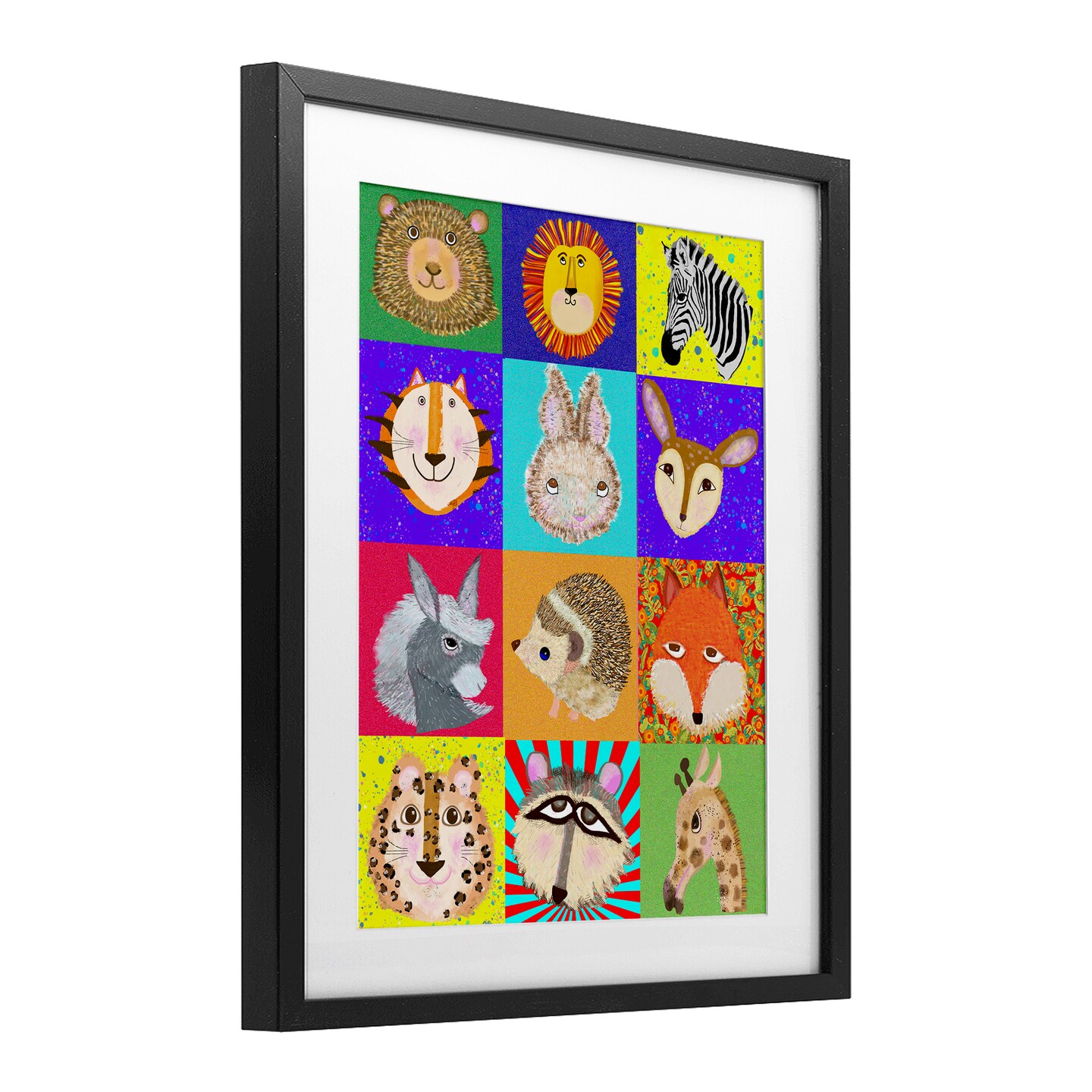 Stupell Industries Furry Faces Animals Framed Print Under Glass, design by Lynnda Rakos