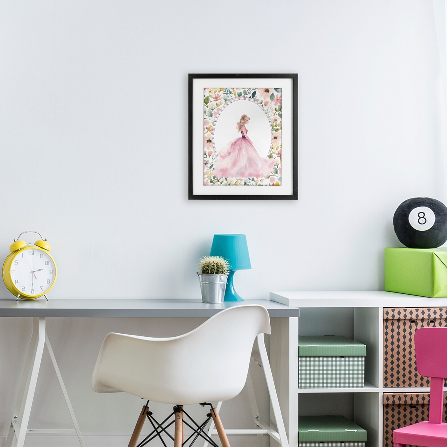 Stupell Industries Pink Princess with Pearl Border Framed Print Under Glass, design by Christine Simpson Art