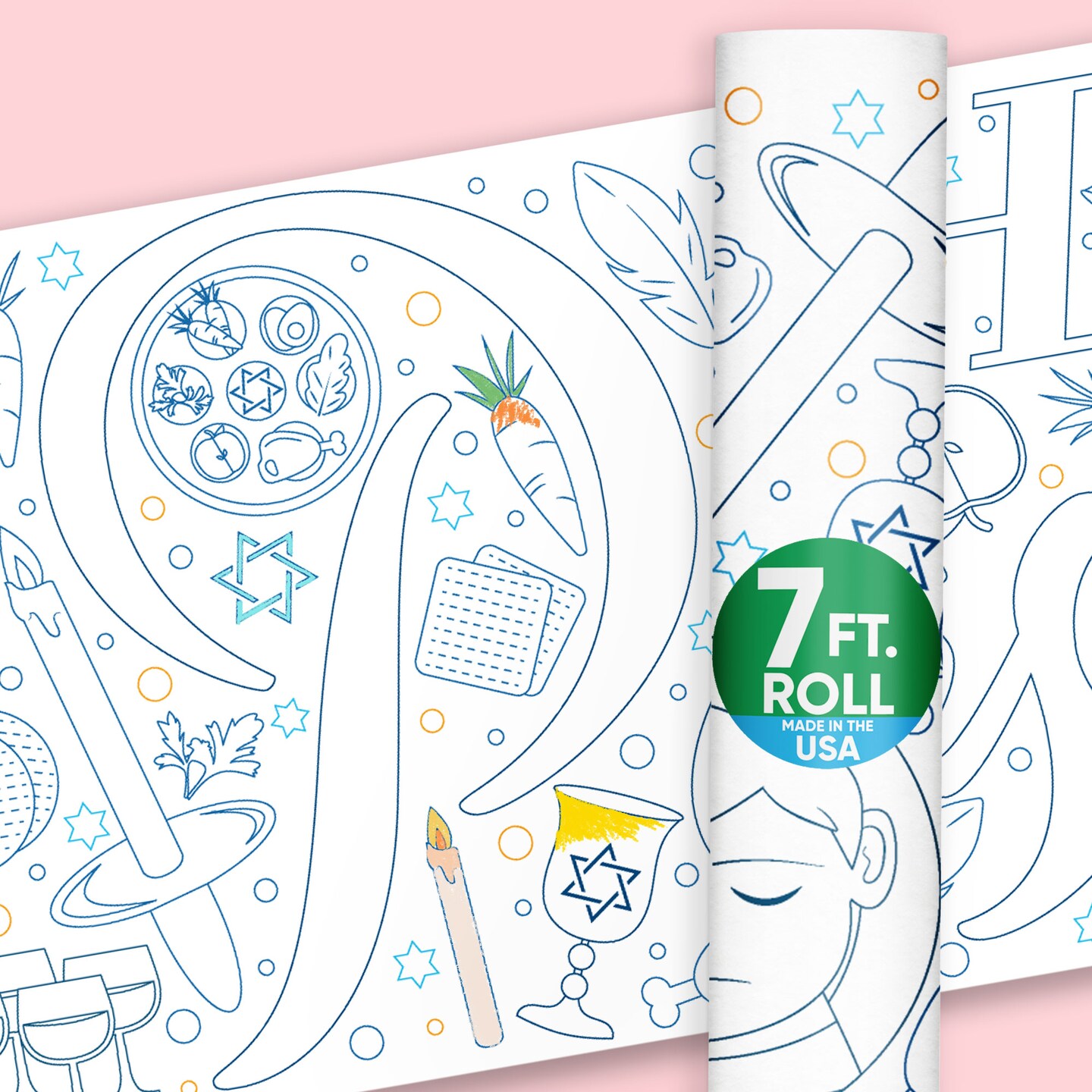 Big Dot of Happiness Happy Passover Coloring Table Runner, 7ft Long Craft & Activity Seder Table Cover for Kids & Family, Giant Coloring Page - 1 Roll