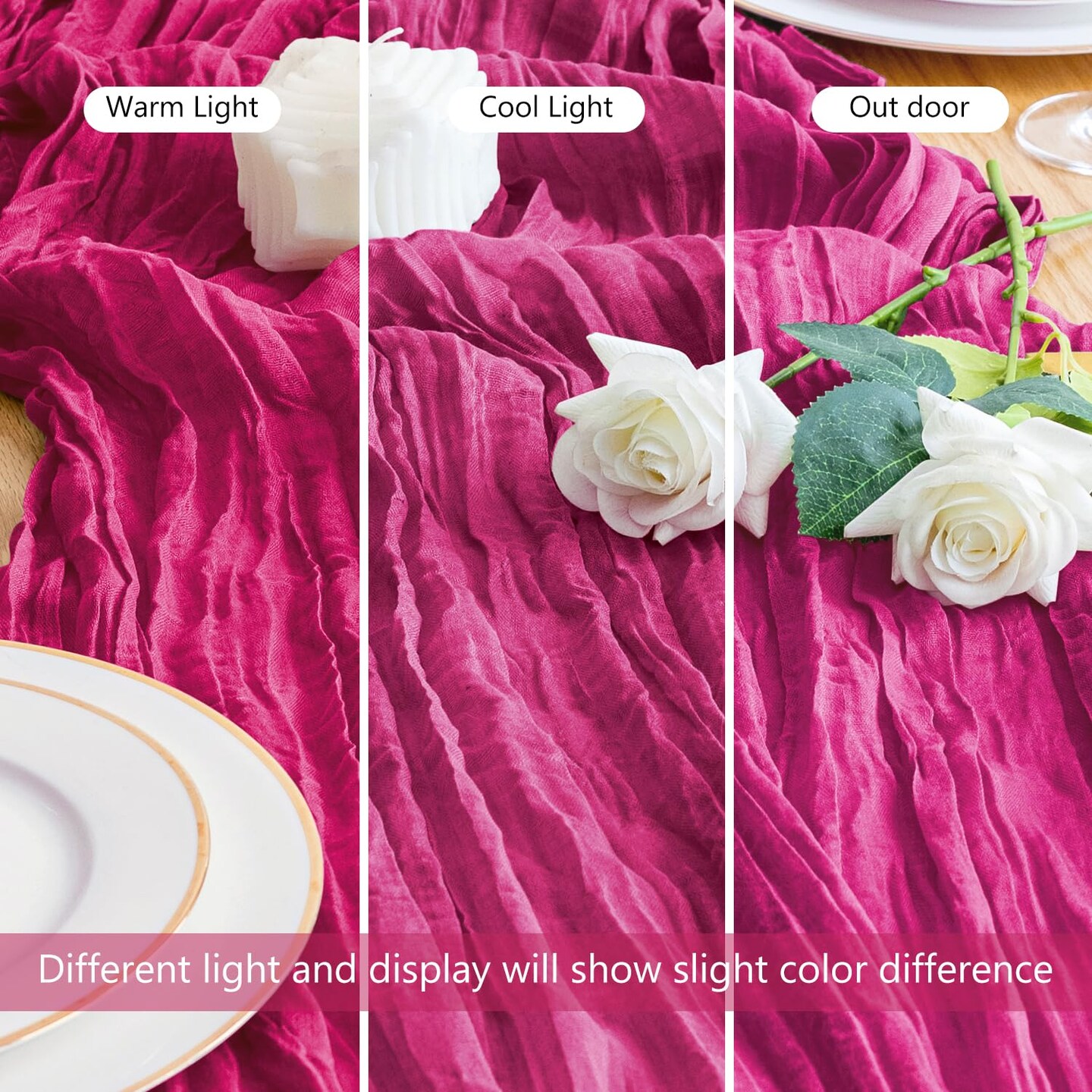 Cheesecloth Table Runner 120 Inches Long Fuchsia Boho Gauze Cheese Cloth Runner 10FT Rustic Sheer Fall Table Runners for Thanksgiving Wedding Party Baby Shower Decoration