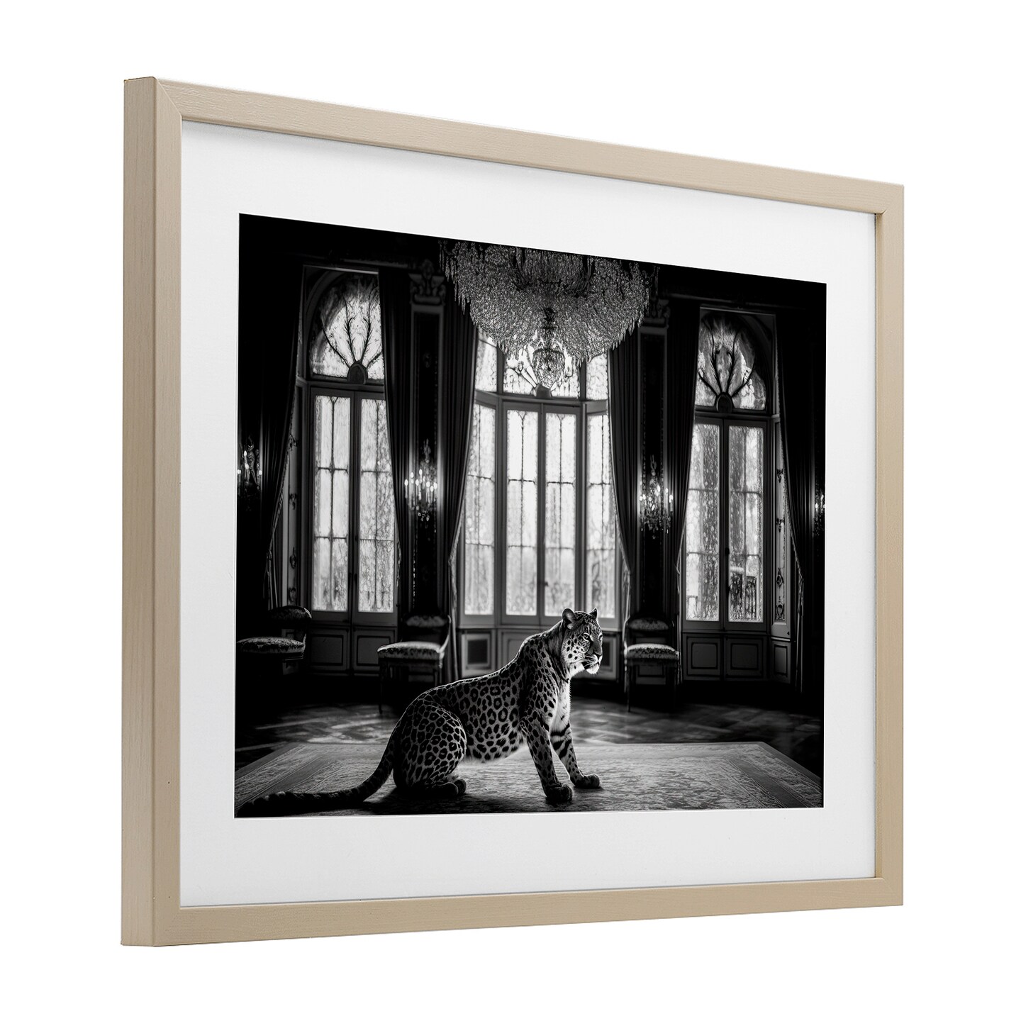 Stupell Industries Snow Leopard in Opulent Mansion Framed Print Under Glass, design by Decent Exposures