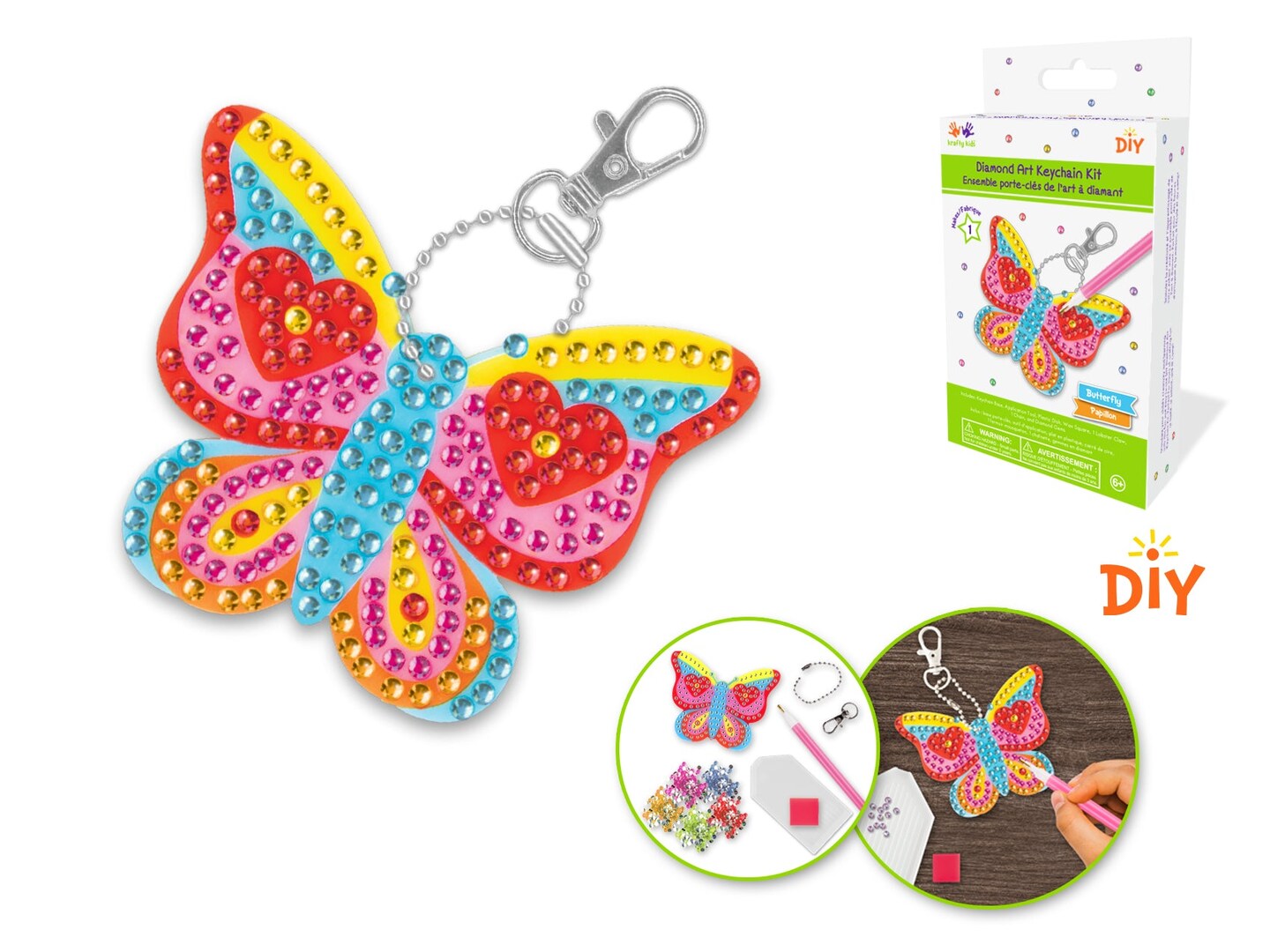 DIY Krafty Kids Butterfly Diamond Art Keychain Facet Bead Craft Kit