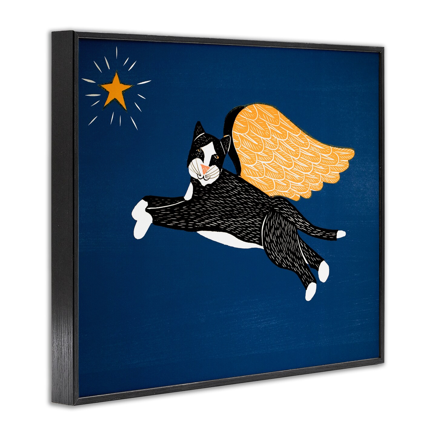 Stupell Industries Angel Cat with Star Framed Giclee, design by Stephen Huneck