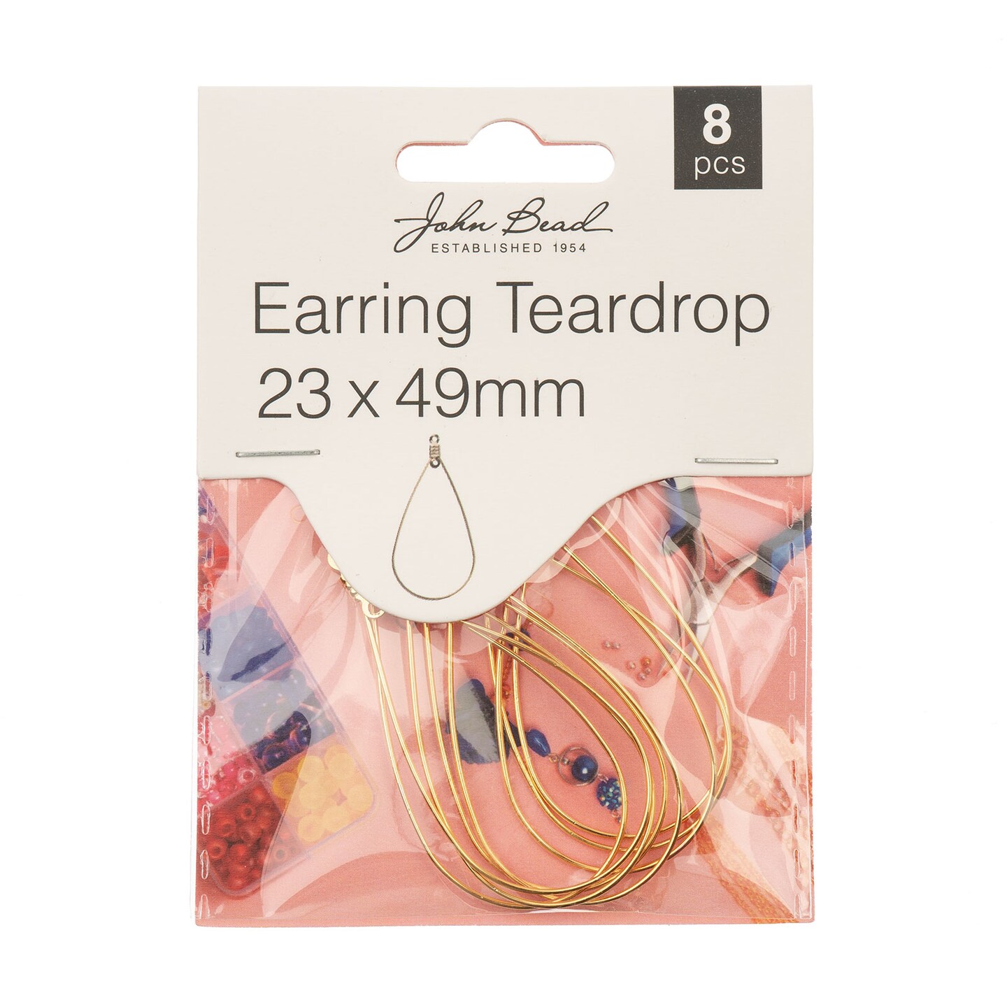 John Bead 23x49mm Teardrop Shape Earring Must Have Findings, 8pcs