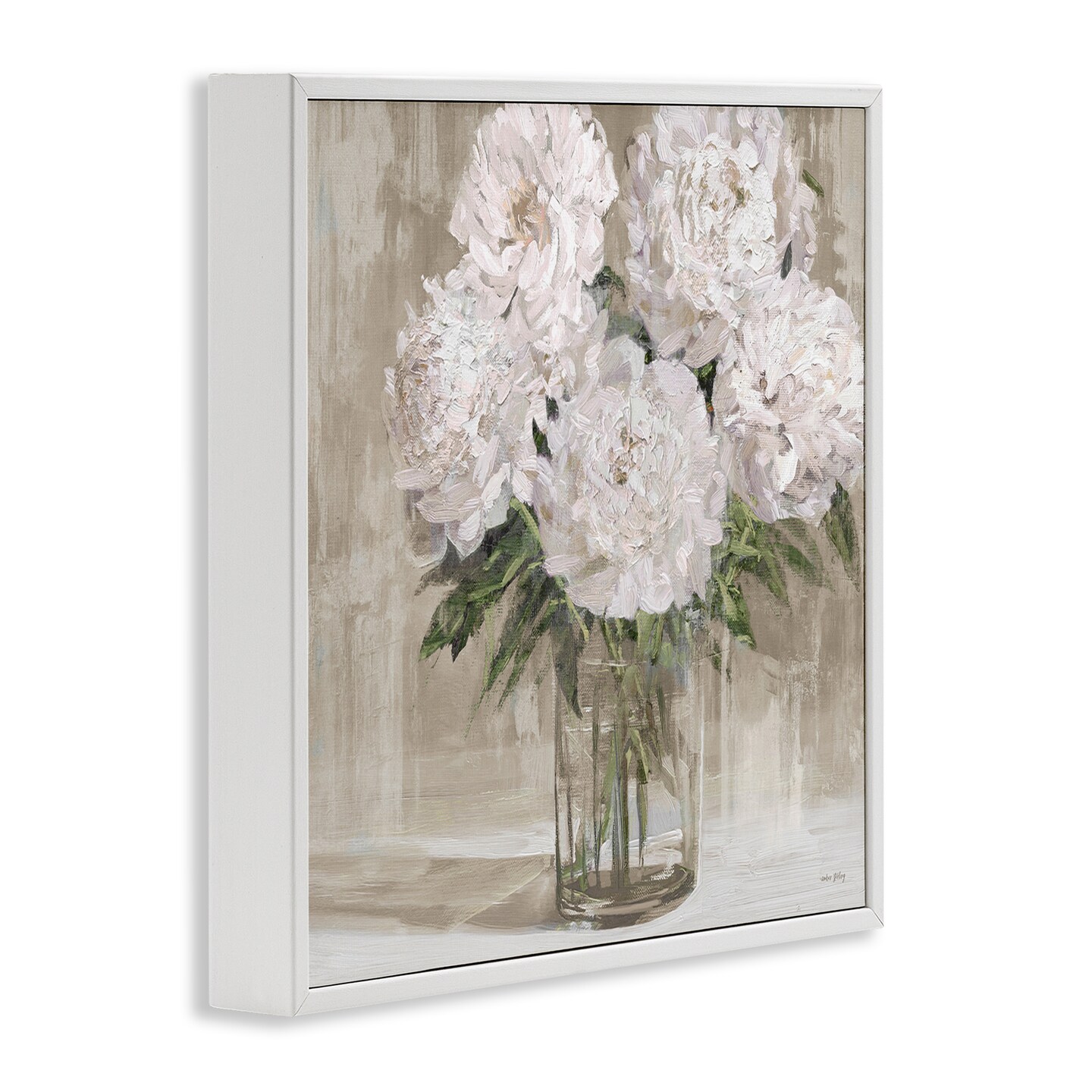 Stupell Industries Peony Blooms Beige Neutral Framed Giclee, design by Amber Sterling