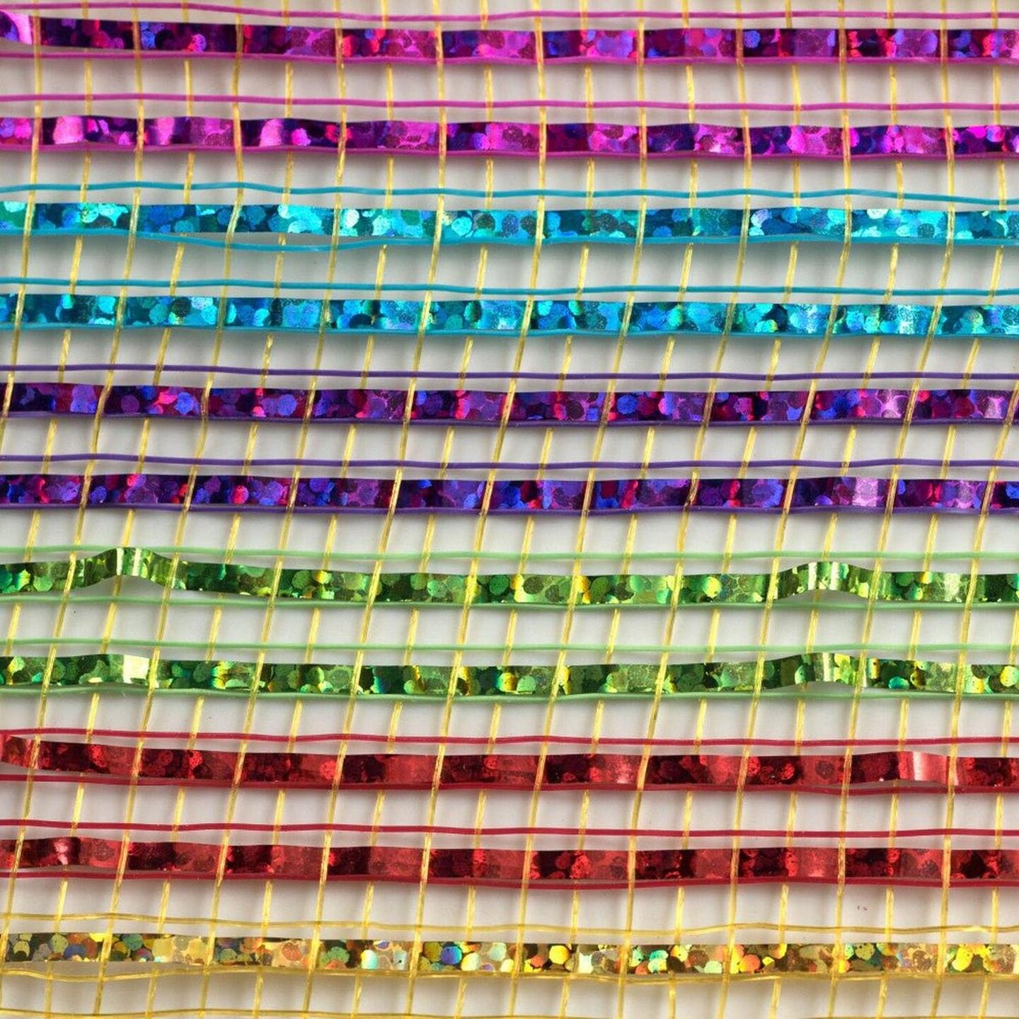 10" Wide Foil Stripes Poly Deco Mesh Ribbon: Bright Multi (10 Yards)