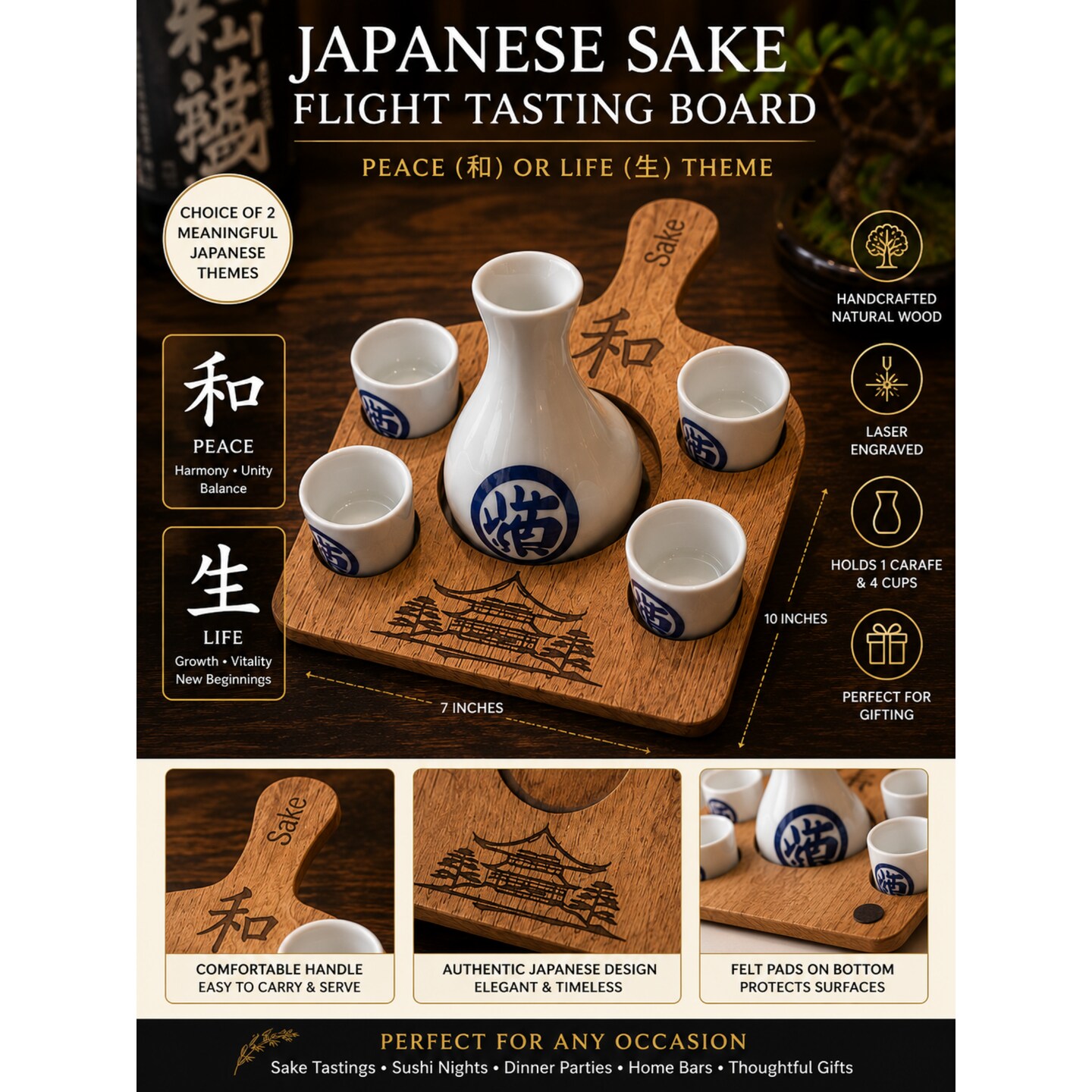 Sake Set Holder Flights Barware Drinkware Japanese Sake Set Holder
