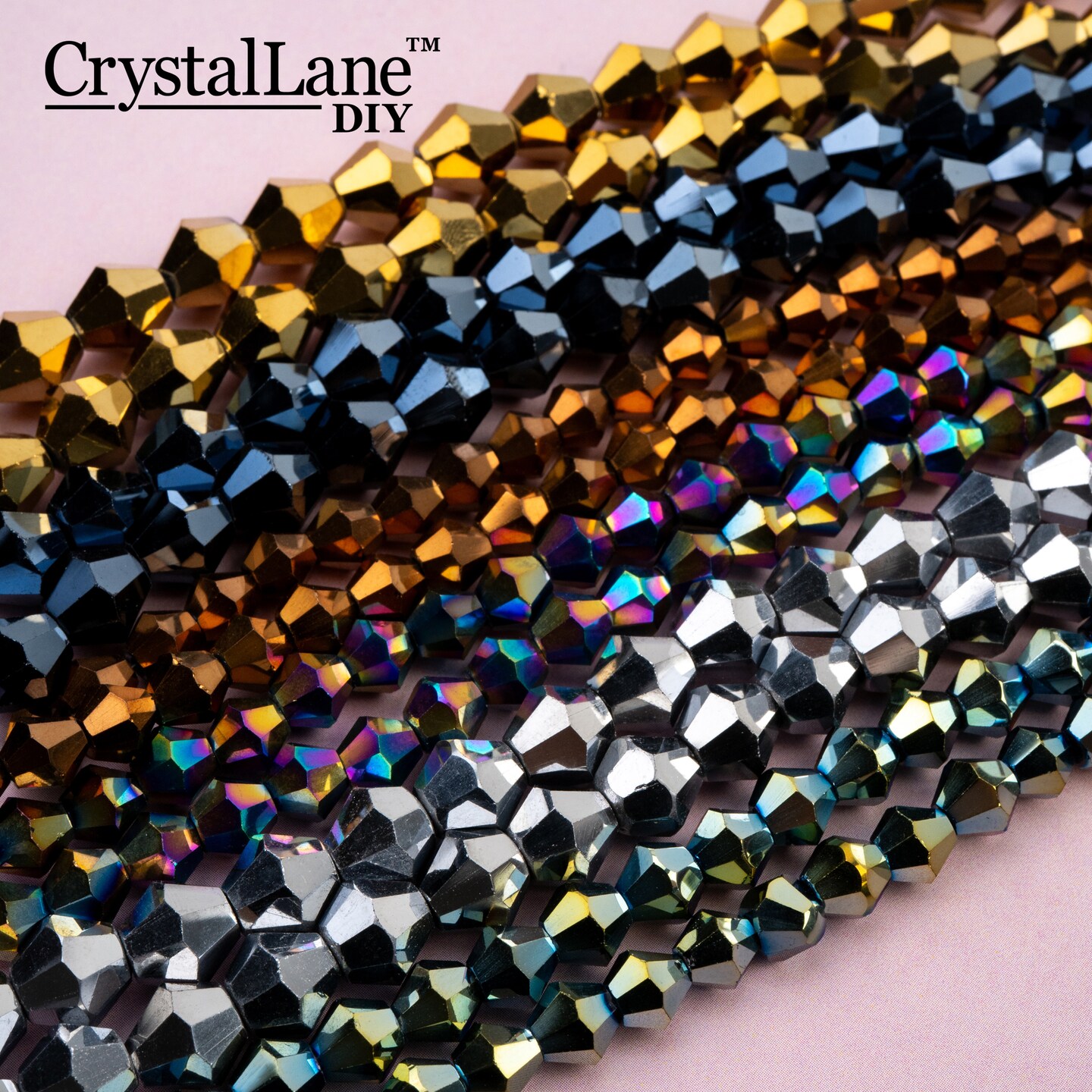 Crystal Lane DIY 2-Strand 7in Opaque Iris Finish Glass Bicone Bead Strands