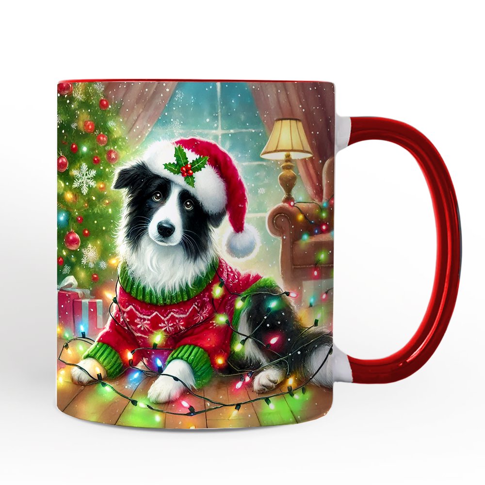 Playful Border Collie with Santa Hat Mug, Festive Canine Christmas Gift ...