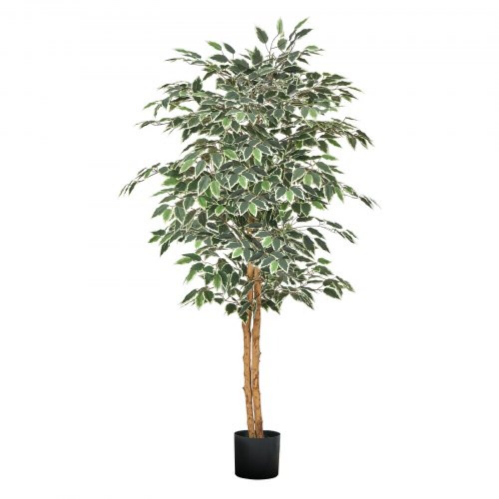 Lifelike 5ft Green Artificial Faux Ficus Tree with Flexible Branches for Modern Living Room or Office