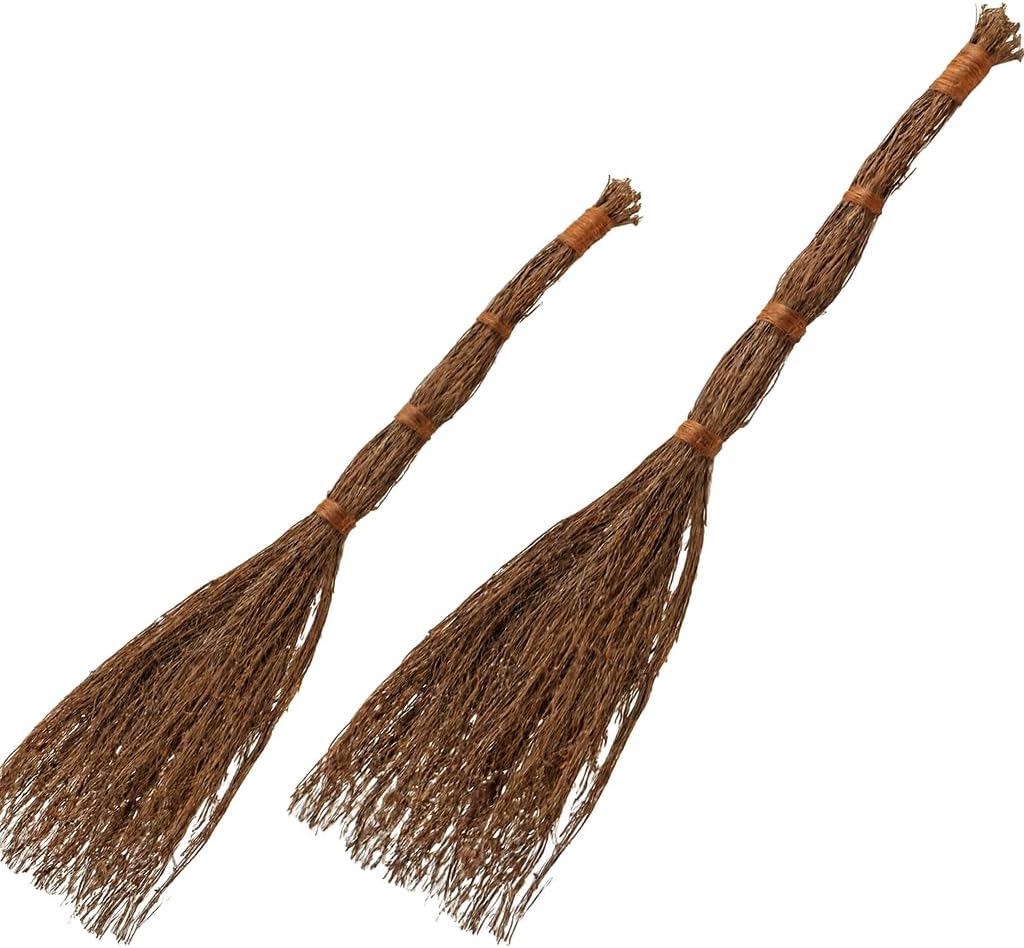 Cinnamon Twig Brooms 36in (2 Pack) - Rustic Fall Broom Decor &#x2013; for Halloween Porch or Entryway - Real Stick Witch Broom Decorations Wrapped in Jute Rope - Autumn Thanksgiving Display