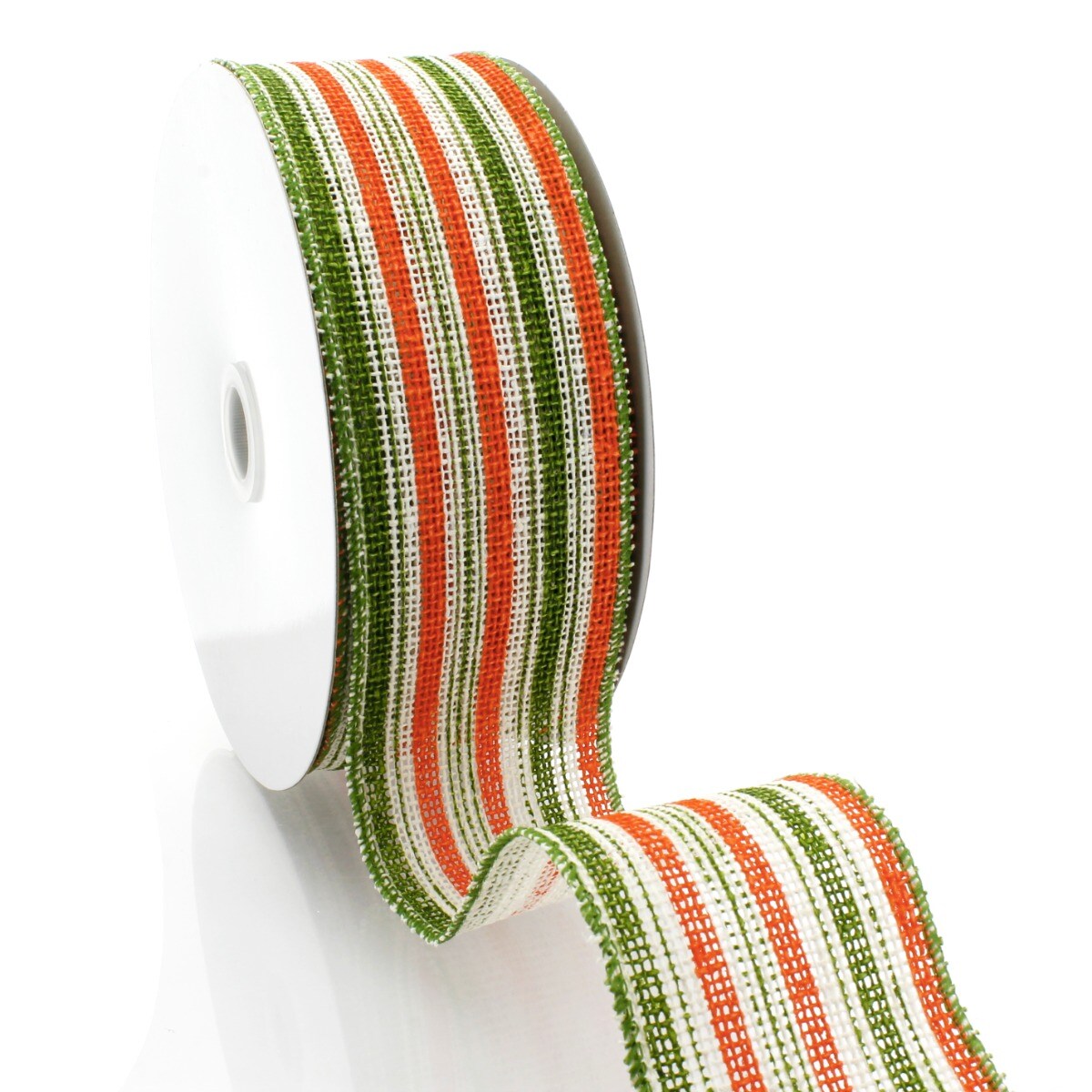 2 1/2" Wired Ribbon Fall Orange/Green/Cream Stripes Burlap 10 Yards