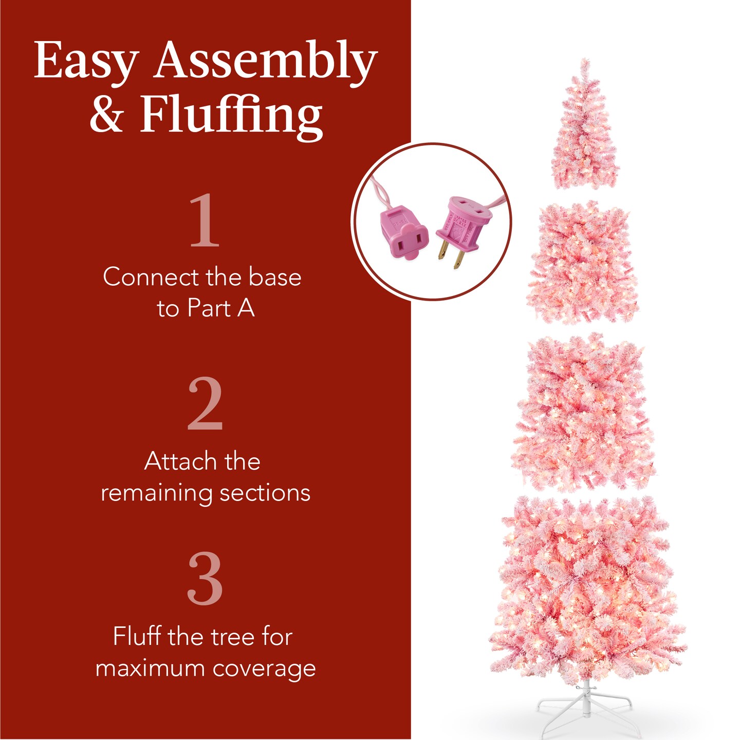 Best Choice Products Pink Pre-Lit Artificial Snow Flocked Pencil Christmas Tree Holiday Decoration