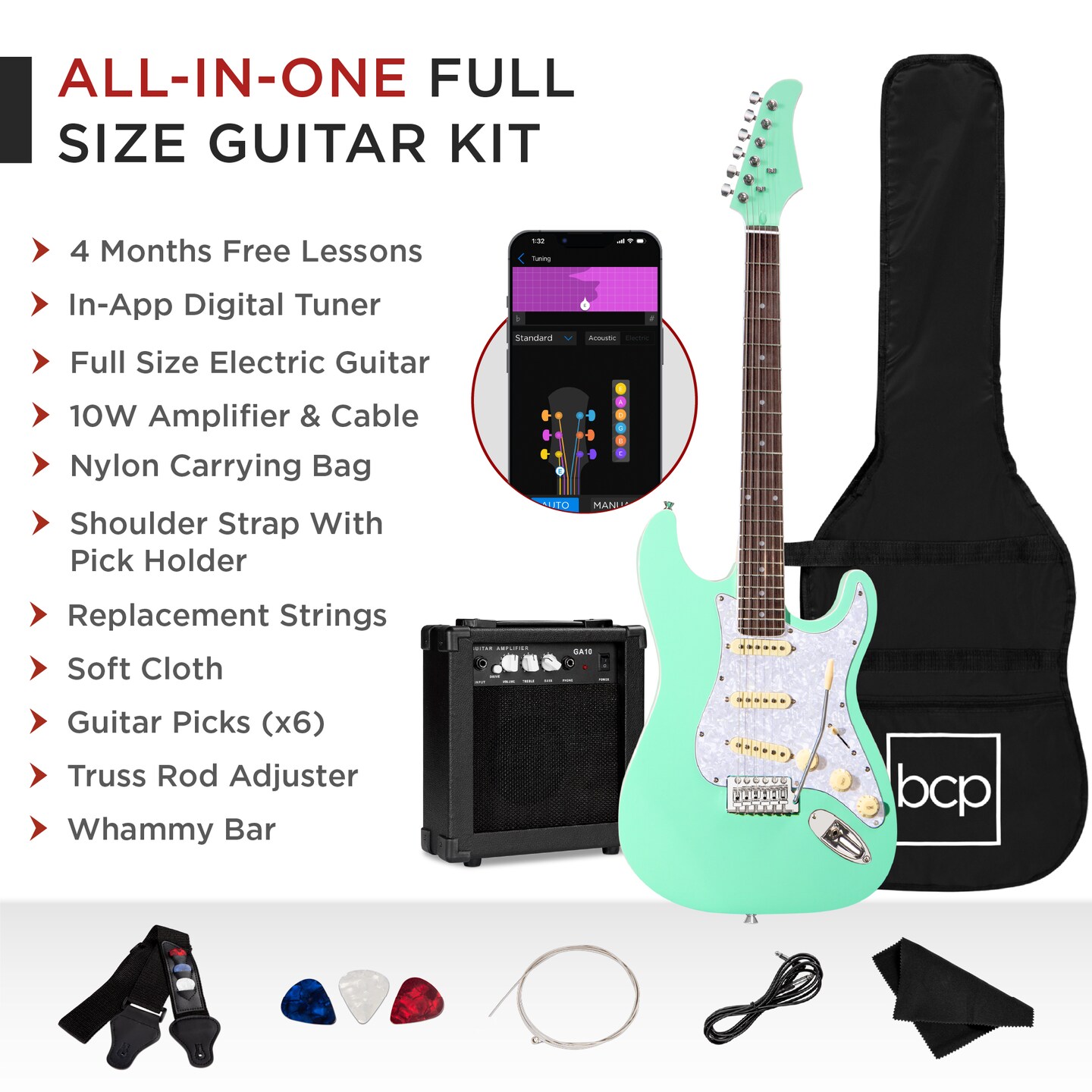 Best Choice Products 39in Full Size Beginner Electric Guitar Kit with Case, Strap, Amp, Whammy Bar