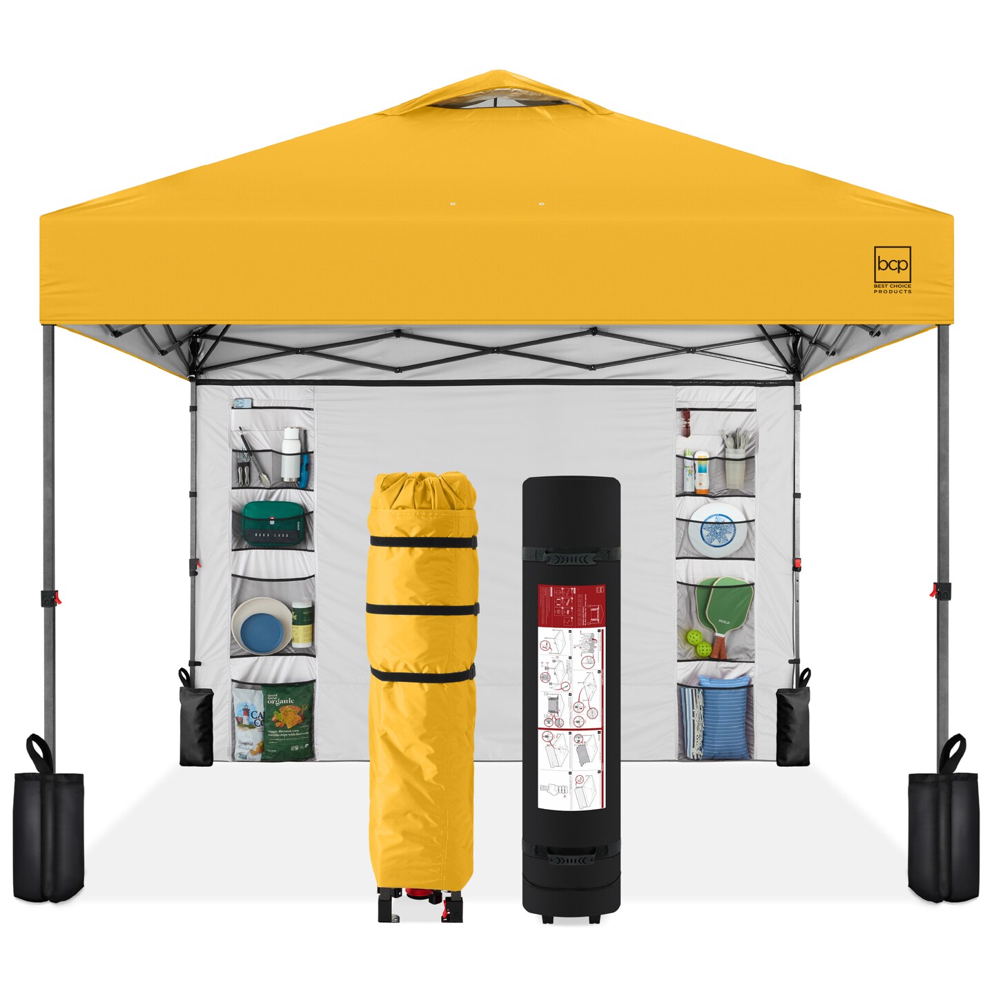 Best Choice Products 10x10ft Easy Setup Pop Up Canopy, Portable Tent w/ Side Wall, 1-Button Push, Case