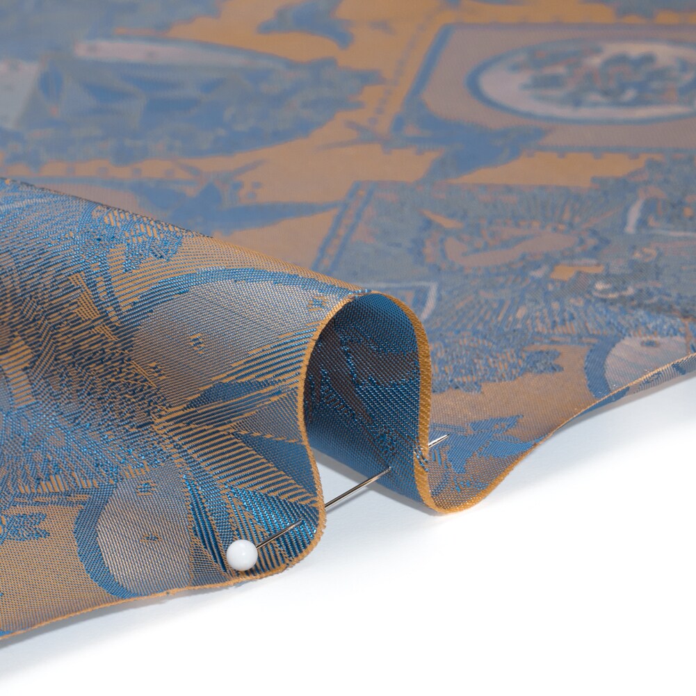 1 Yard Blue and Beige Gems and Doves Jacquard Lining Fabric 55 Inch Width