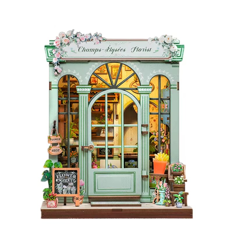 Champs-Elysees Street Shop Dollhouse Kit - Miniature Wizardi Roombox Kit with LED Light F07M51-86-CWGC201