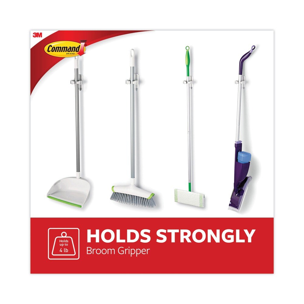 Command 3.12w x 1.85d x 3.34h Broom Gripper - White/Gray (6/Pack)