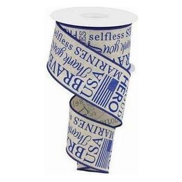 2.5&#x22; Marines Ribbon: Light Natural &#x26; Blue (10 Yards)