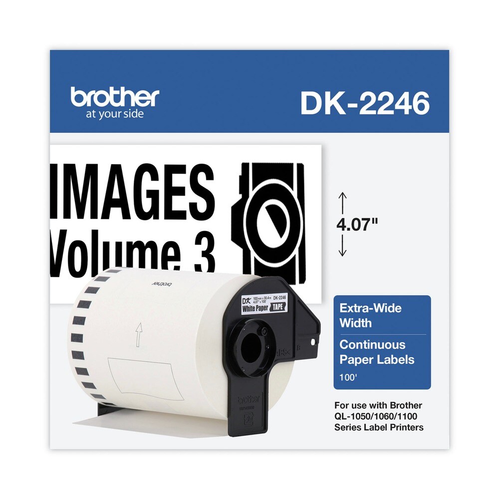 Brother P-Touch DK2246 4.07 in. x 100 ft. Label Tape - Black on White
