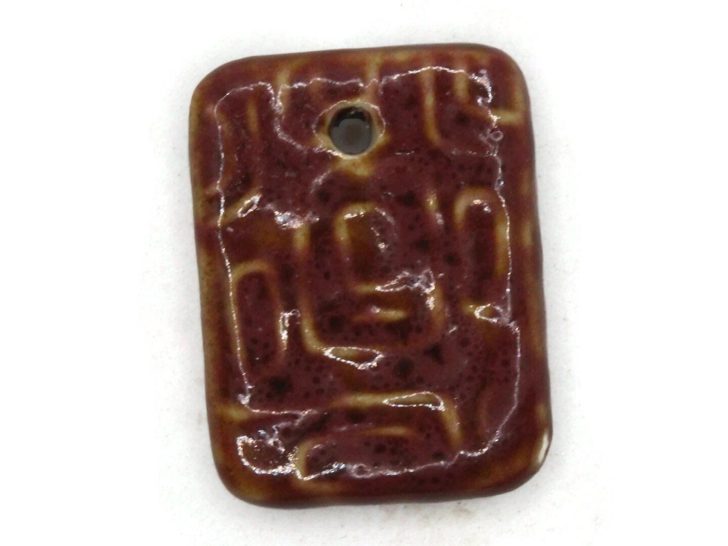 34mm Brown Porcelain Ceramic Rectangle Pendant Patterned Large Hole Bead