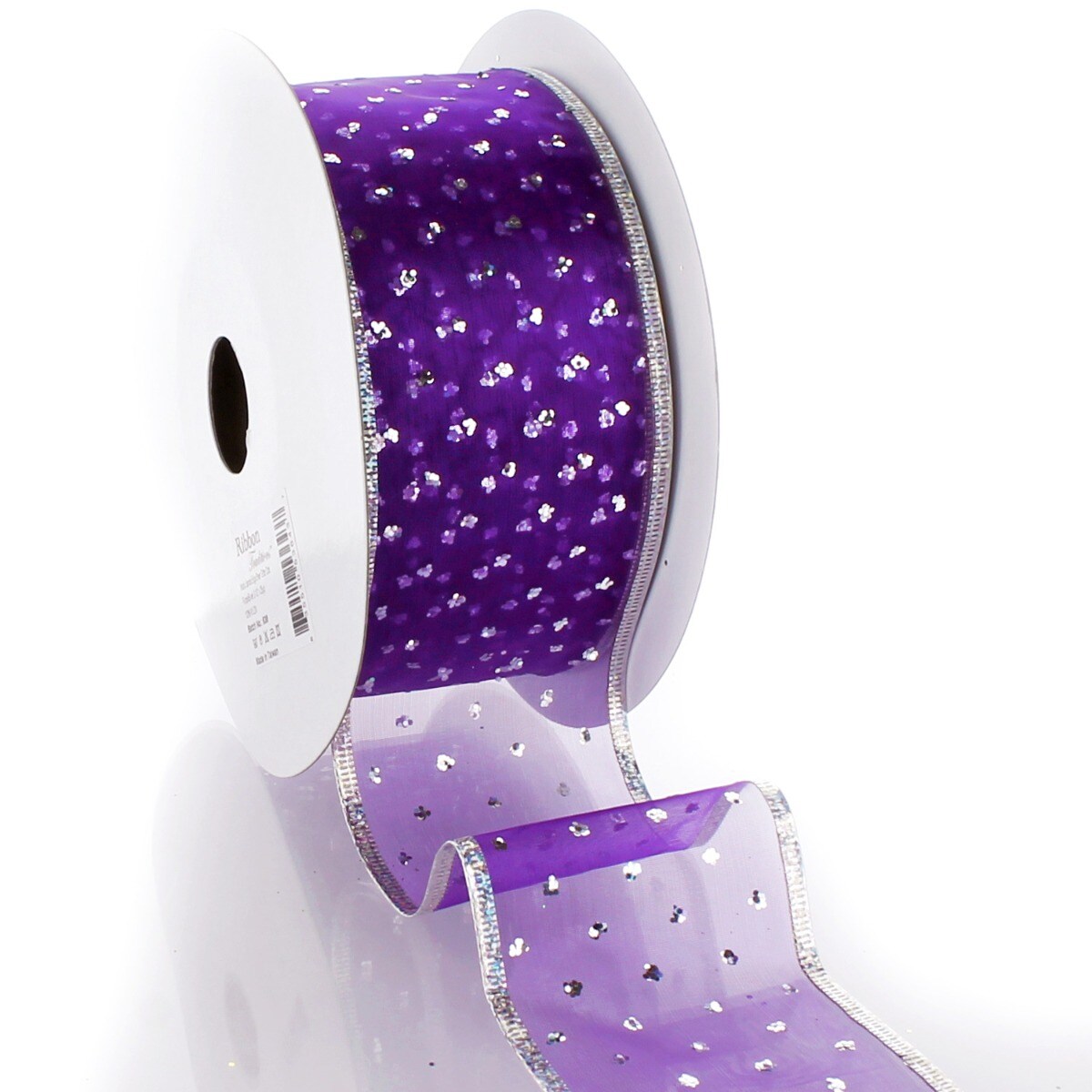 2 1/2&#x22; Wired Ribbon Metallic Banded Edge Sheer Glitter Dots Purple/Silver - 10 Yards