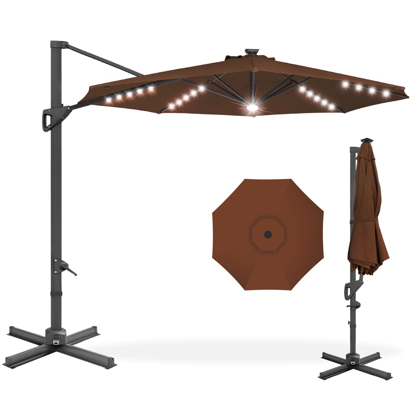 Best Choice Products 10ft 360-Degree Solar LED Lit Cantilever Patio Umbrella, Outdoor Hanging Shade