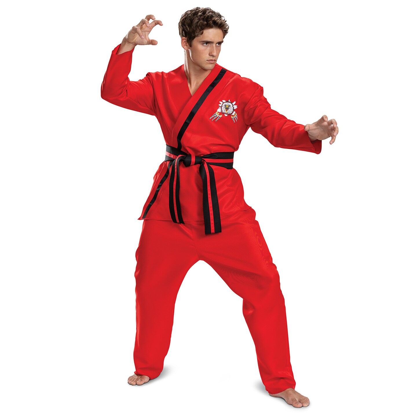 Adults Classic Cobra Kai Eagle Fang Costume Red Shirt Pants and Belt for Halloween
