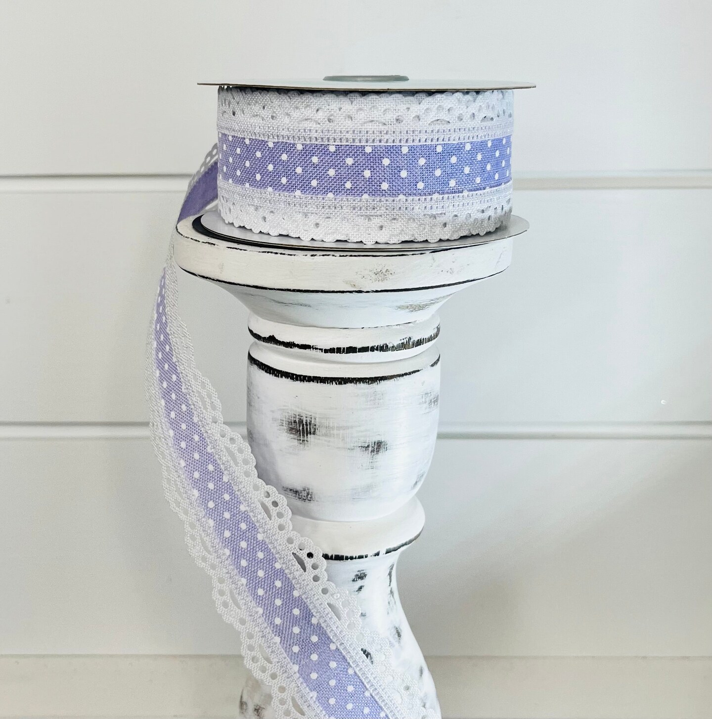 1.5&#x22;x10YD Lavender/White Raised Swiss Dot Lace Wired Ribbon - Delicate Elegance for Charming Crafts and Decor-RG08869NR