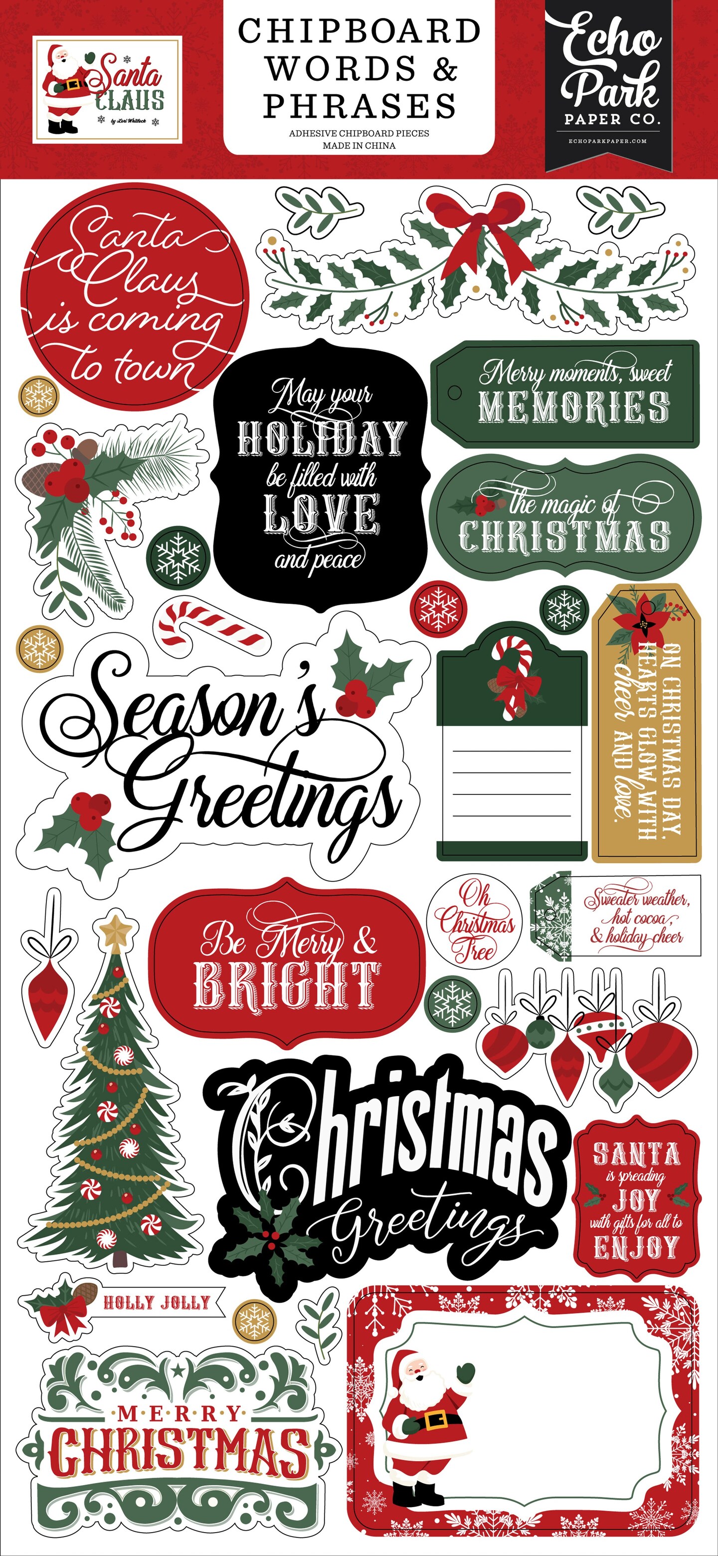 Echo Park Santa Claus 6x13 Chipboard Words & Phrases Embellishments