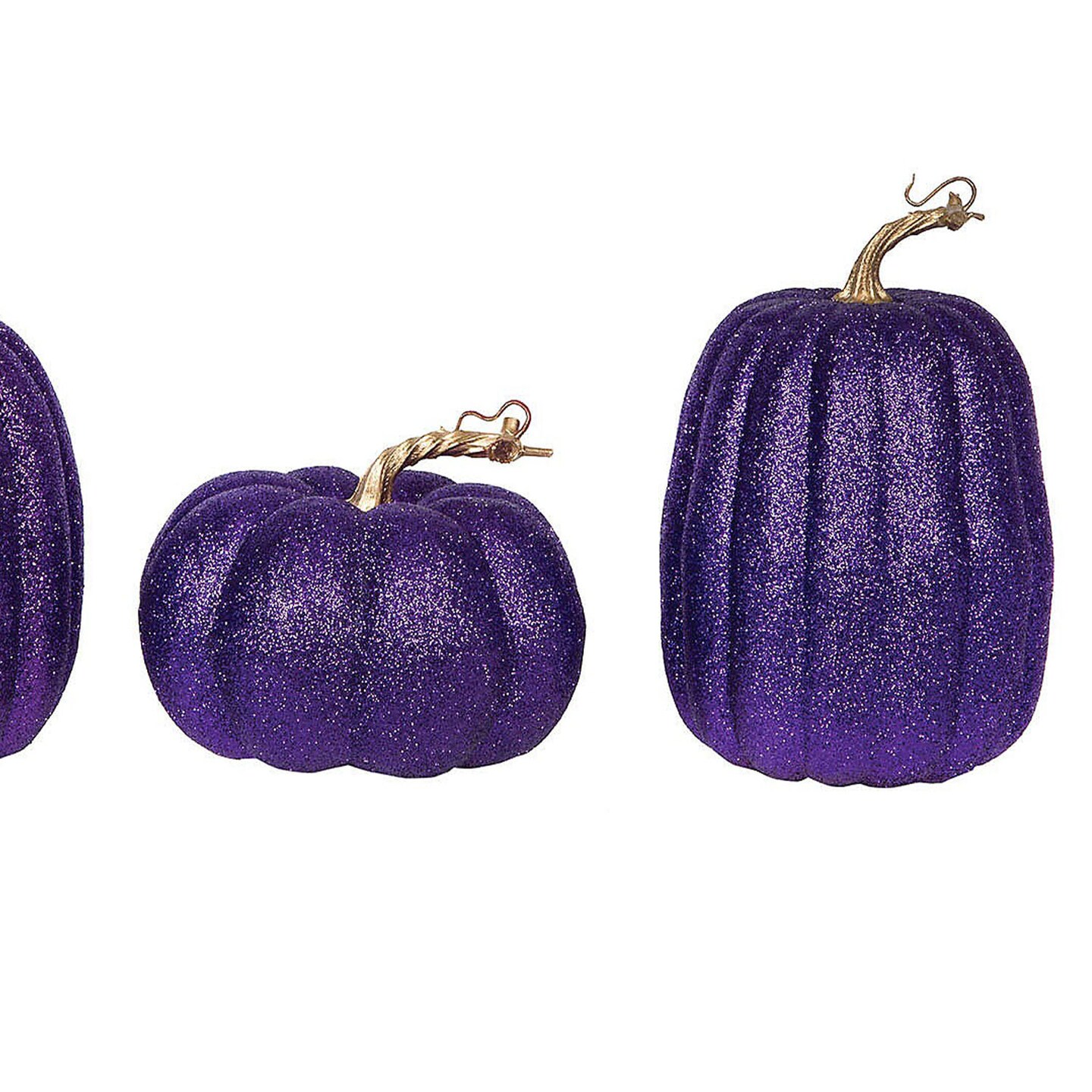 3 Pieces Vickerman 8 Inch Purple Fabric Pumpkins Assorted Sizes Halloween Decoration
