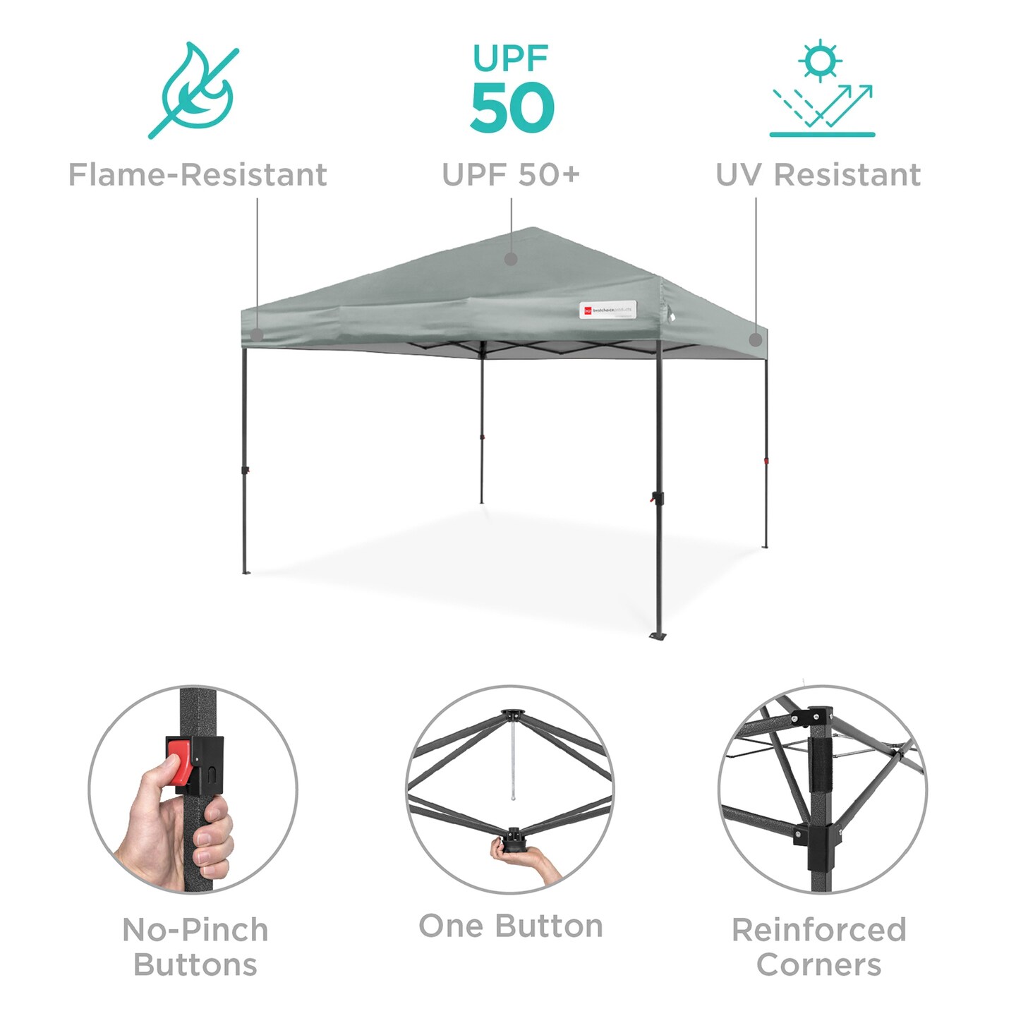 Best Choice Products 8x8ft Easy Setup Pop Up Canopy w/ 1-Button Setup, Wheeled Case, 4 Weight Bags