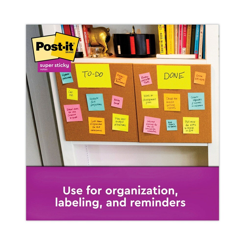 Post-it Notes Super Sticky 8 in. x 6 in. Meeting Notes - Energy Boost Collection Colors (4/Pack)