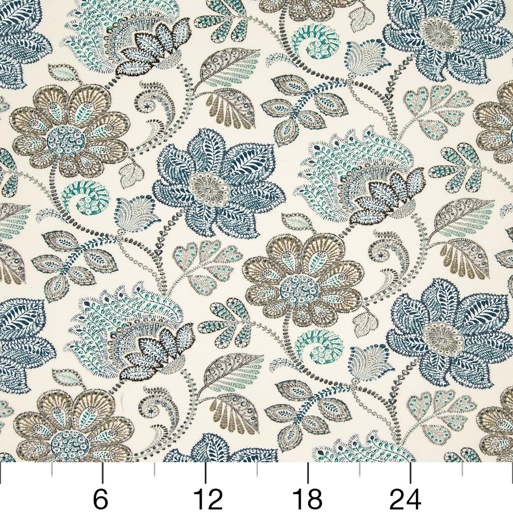 Chambray - Blue Floral Upholstery Fabric 54 Inches&#x22;