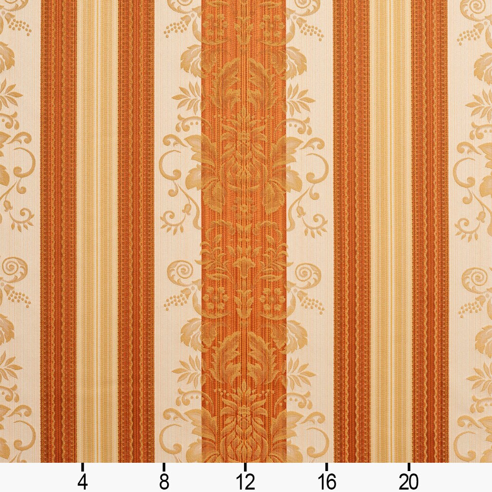 Amber Vintage - Orange &#x26; Rust Damask,Stripe Upholstery Fabric 54 Inches&#x22;