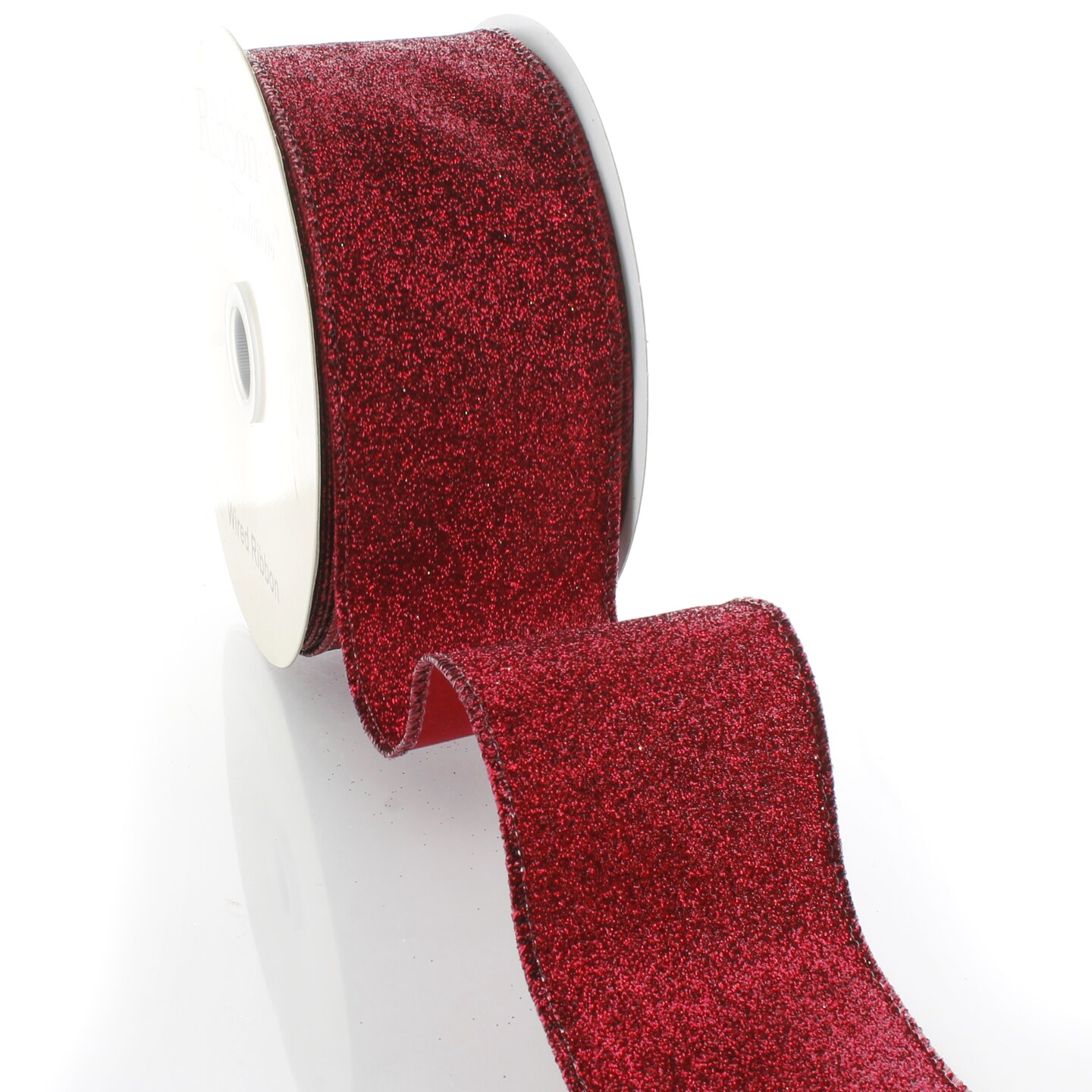 2.5&#x22; Wired Glitter Ribbon Scarlet Maroon - 25 Yards